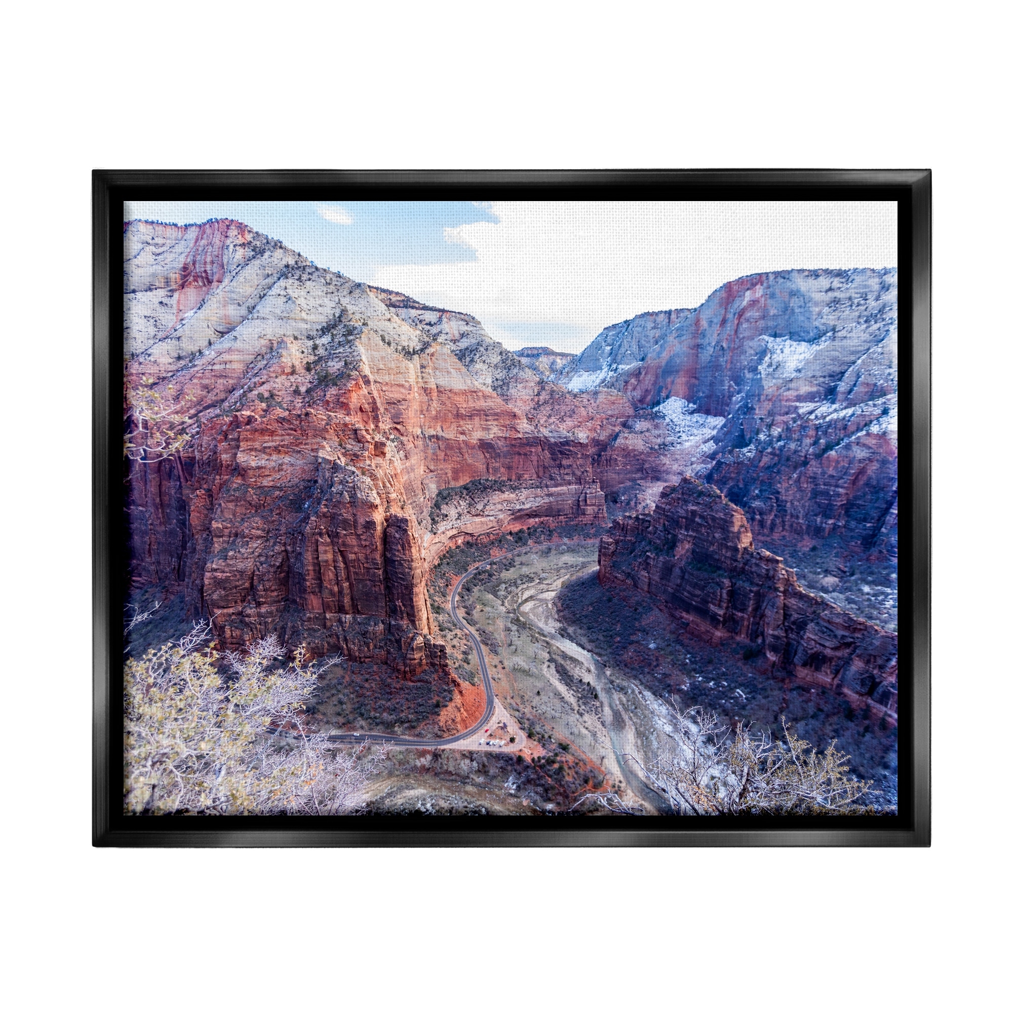 Stupell Industries Desert Canyon Road Arid Vegetation Cliffs Landscape Photograph Jet Black Floating Framed Canvas Print Wall Art, Design by Steve Smith