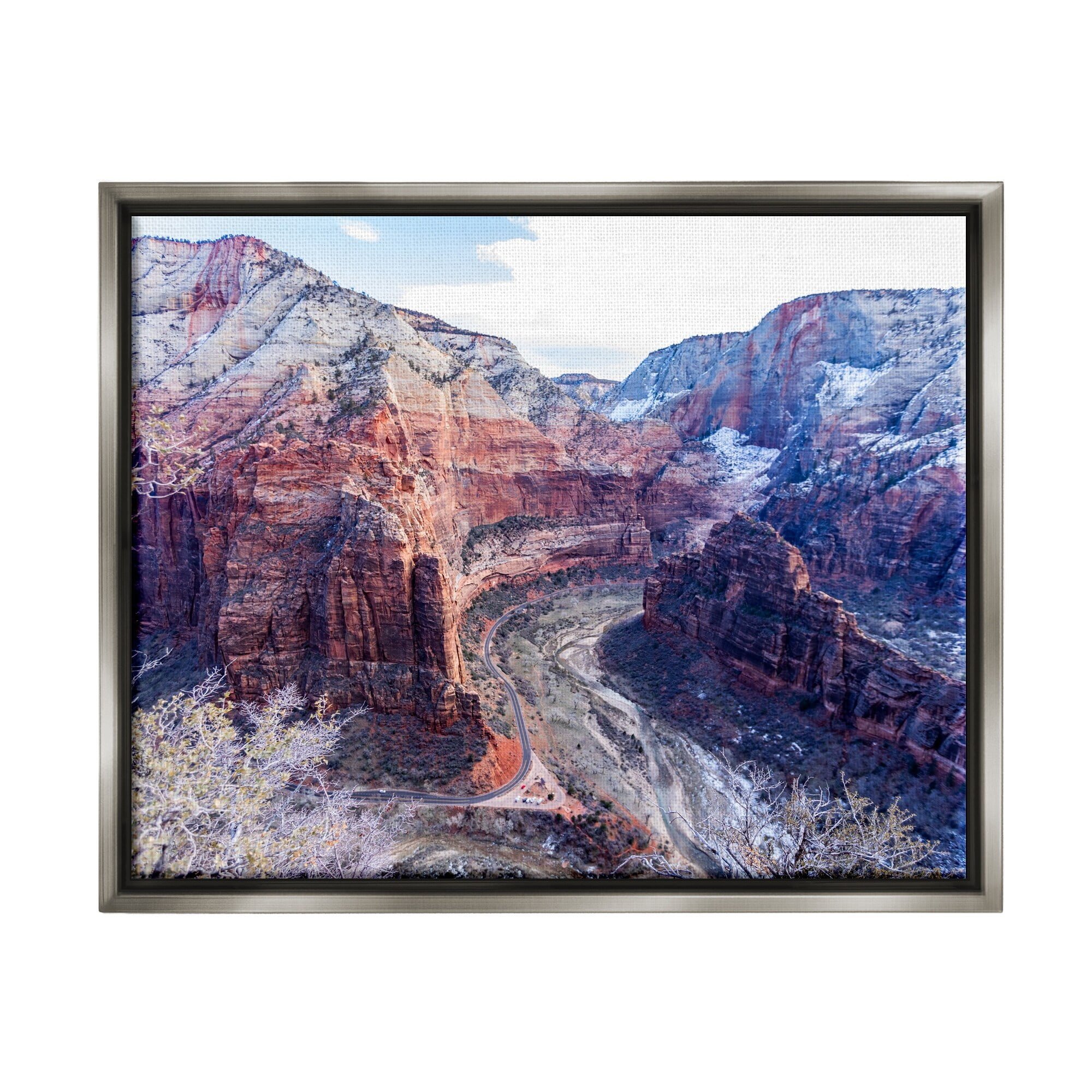 Stupell Industries Desert Canyon Road Arid Vegetation Cliffs Landscape Photograph Luster Gray Floating Framed Canvas Print Wall Art, Design by Steve Smith