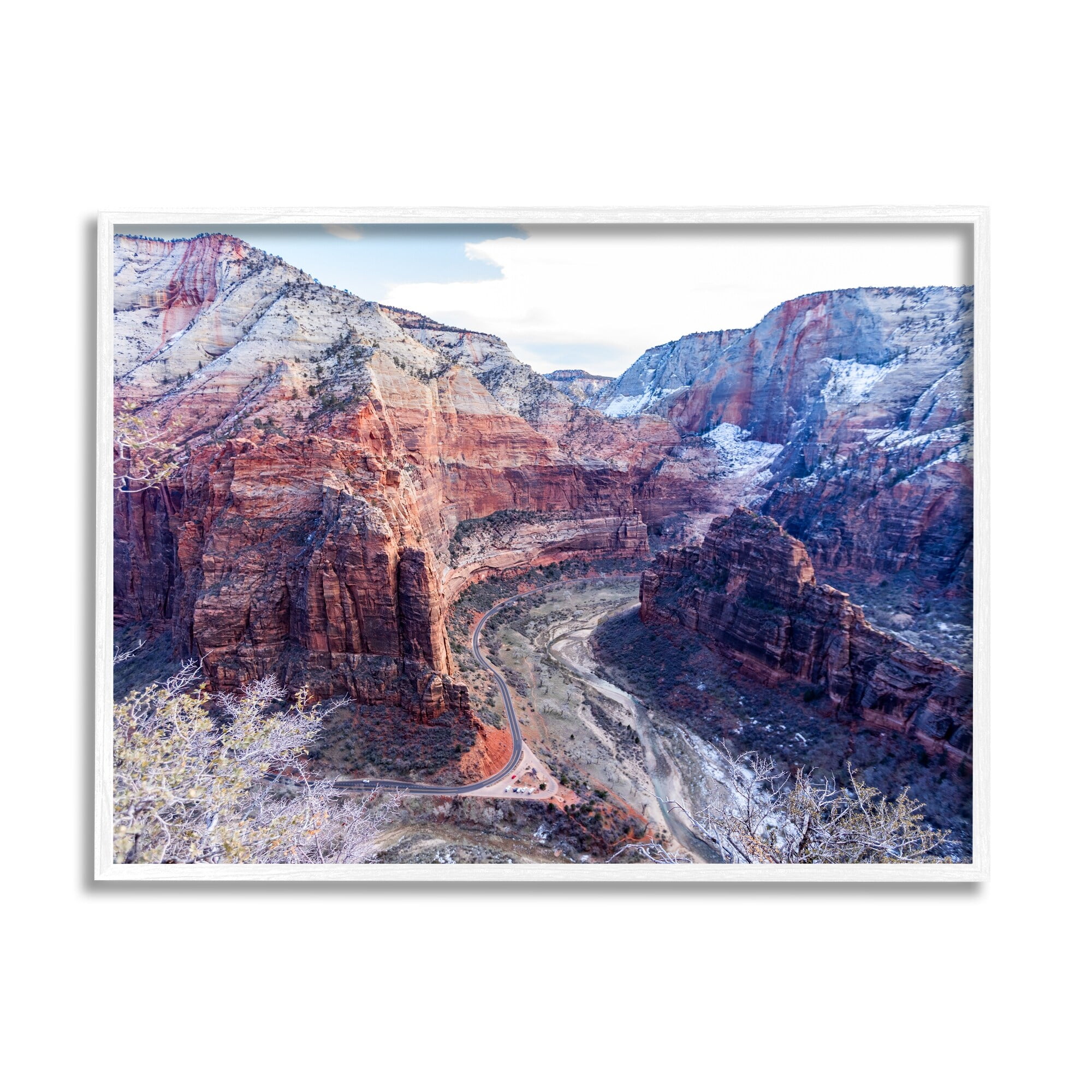 Stupell Industries Desert Canyon Road Arid Vegetation Cliffs Landscape Photograph White Framed Art Print Wall Art, Design by Steve Smith