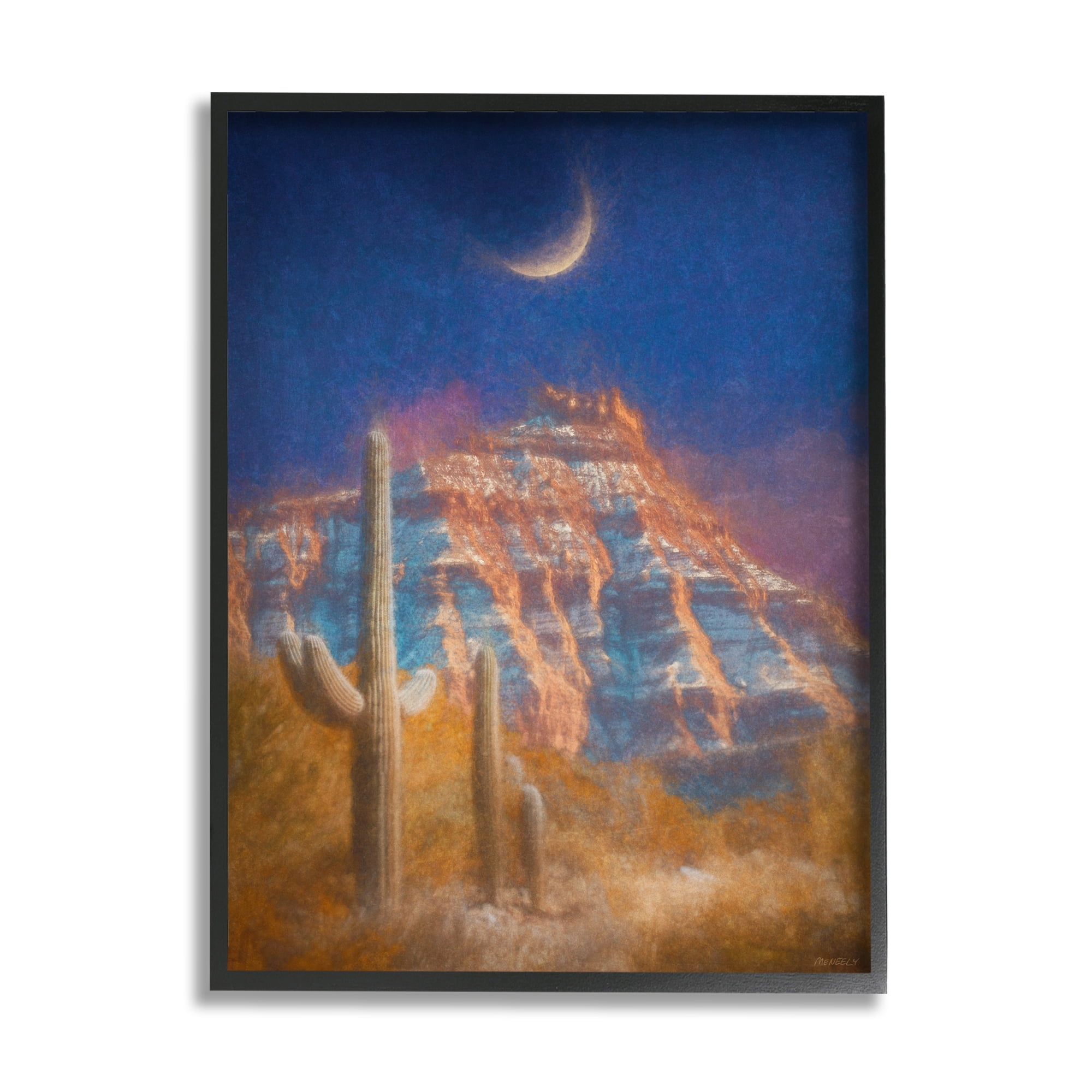 Stupell Industries Desert Canyon at Night Nature Painting Black Framed Art Print Wall Art, 11 x 14