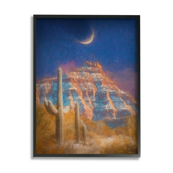 Stupell Industries Desert Canyon at Night Nature Painting Black Framed Art Print Wall Art, 16 x 20