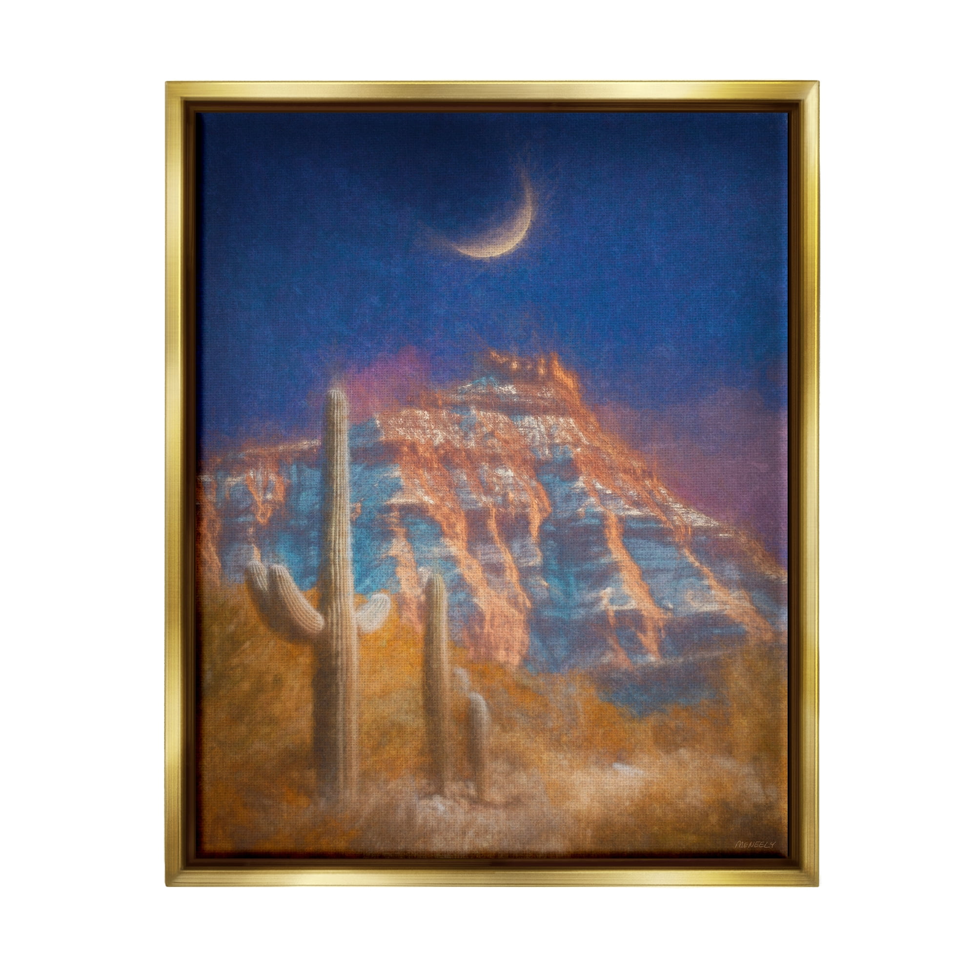 Stupell Industries Desert Canyon at Night Nature Painting Gold Floater Framed Art Print Wall Art, 25 x 31