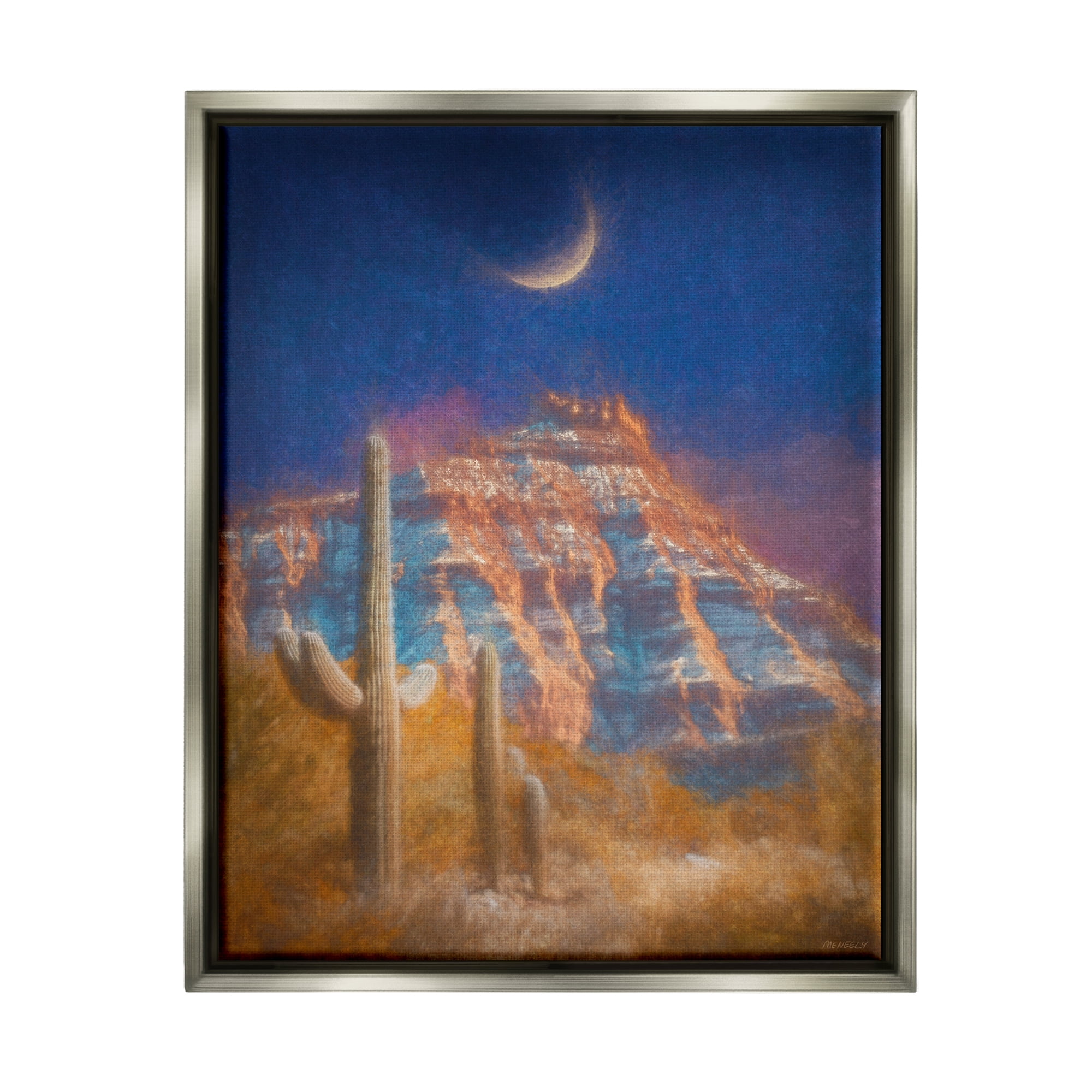Stupell Industries Desert Canyon at Night Nature Painting Gray Floater Framed Art Print Wall Art, 17 x 21