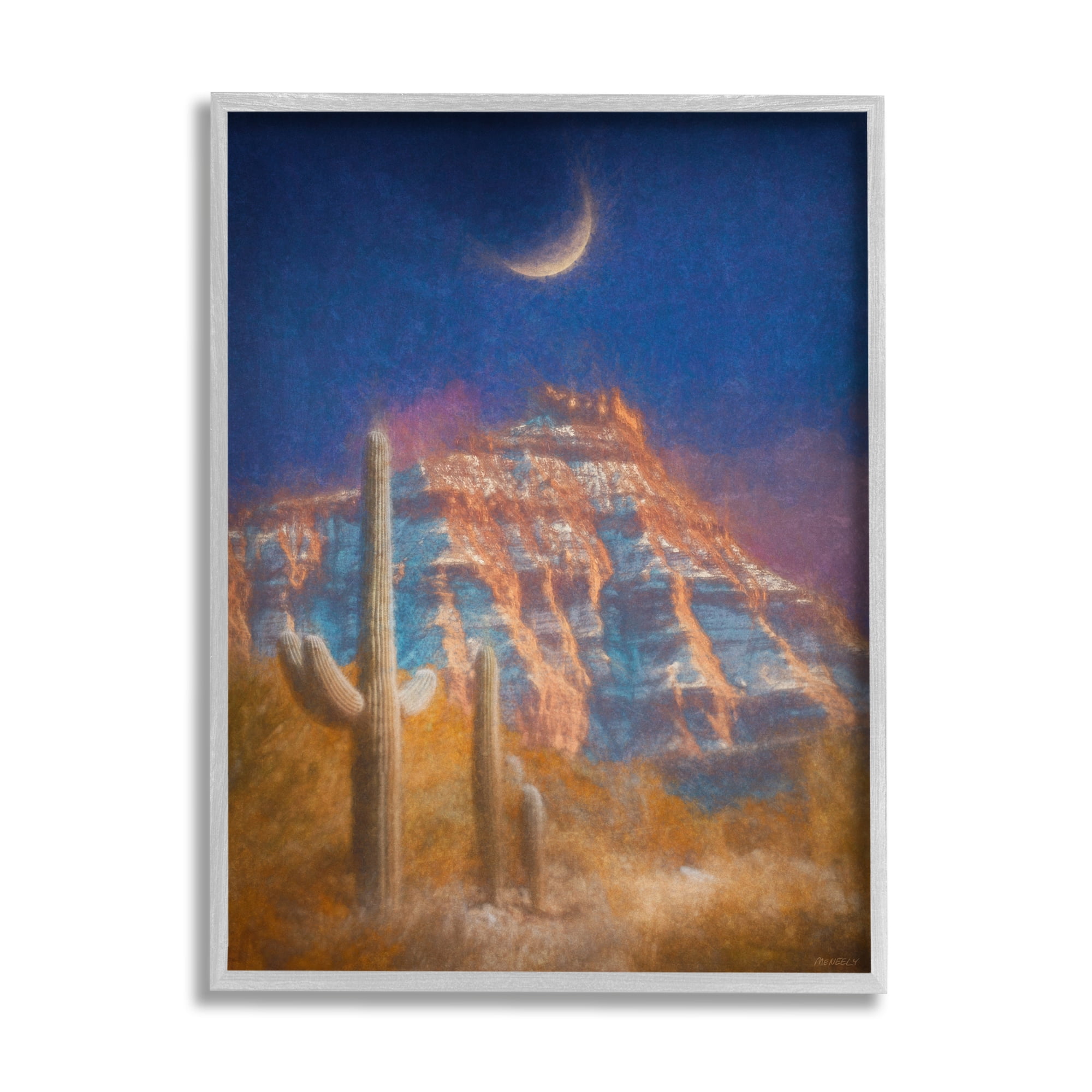 Stupell Industries Desert Canyon at Night Nature Painting Gray Framed Art Print Wall Art, 16 x 20