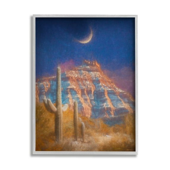 Stupell Industries Desert Canyon at Night Nature Painting Gray Framed Art Print Wall Art, 24 x 30