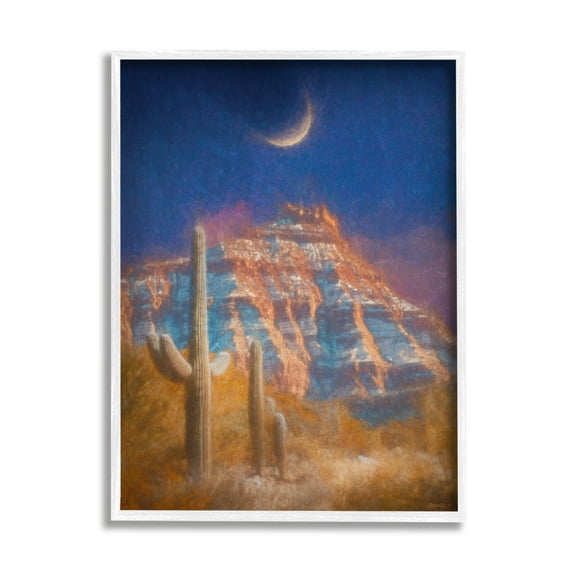 Stupell Industries Desert Canyon at Night Nature Painting White Framed Art Print Wall Art, 16 x 20