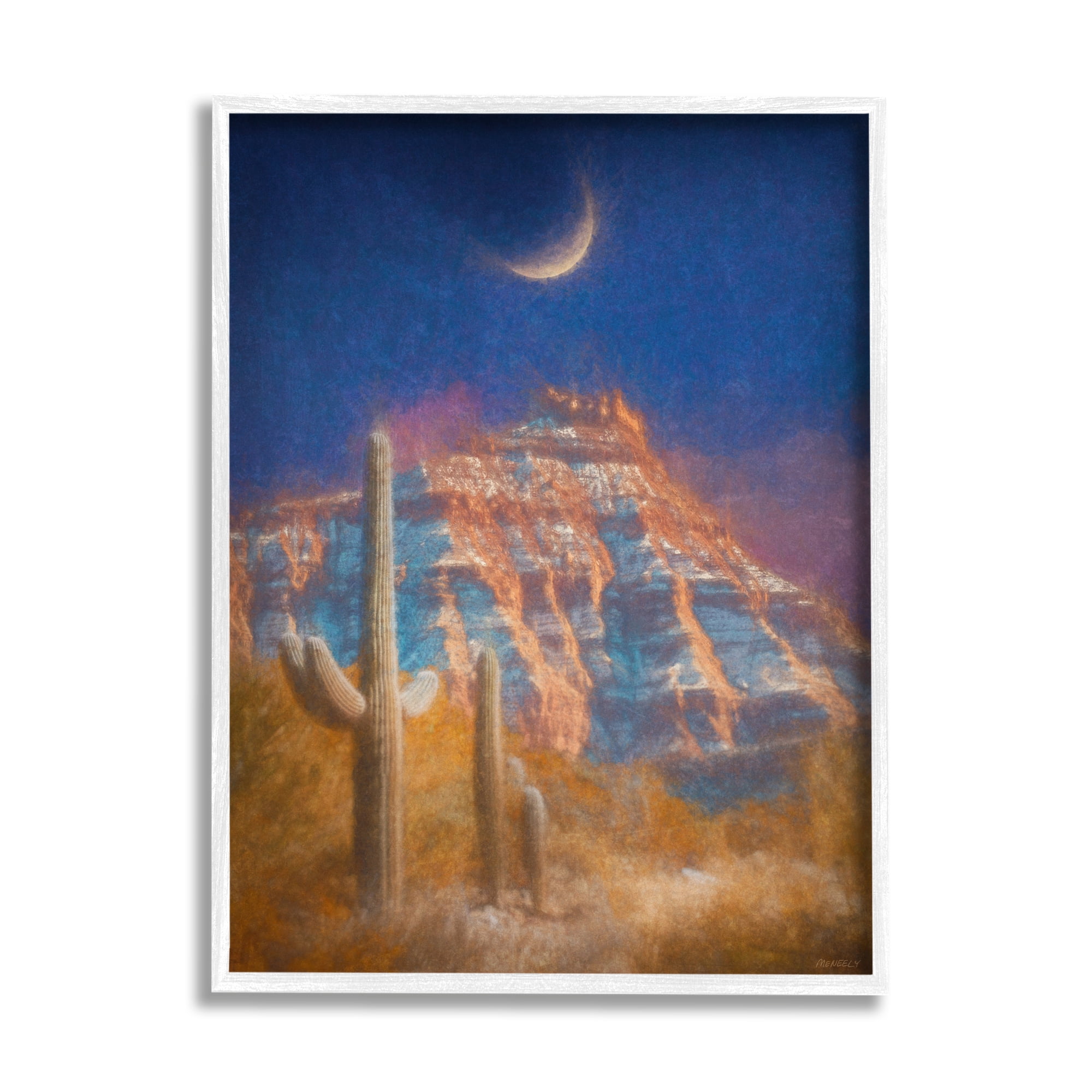 Stupell Industries Desert Canyon at Night Nature Painting White Framed Art Print Wall Art, 24 x 30