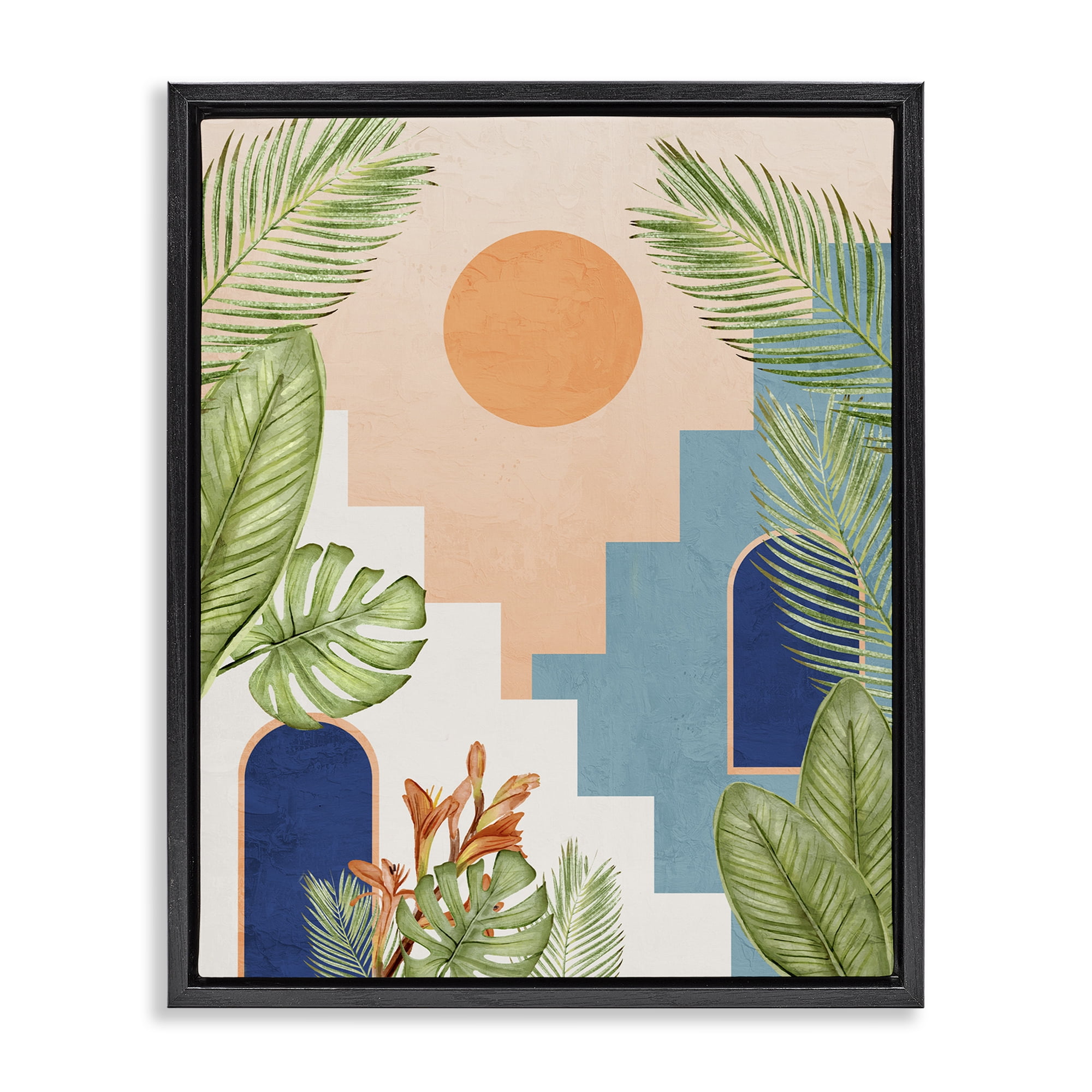 Stupell Industries Desert City with Palms Scenery Painting Black Floater Framed Canvas Art Print Wall Art, 17 x 21