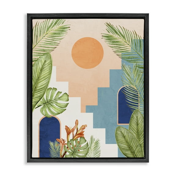 Stupell Industries Desert City with Palms Scenery Painting Black Floater Framed Canvas Art Print Wall Art, 17 x 21