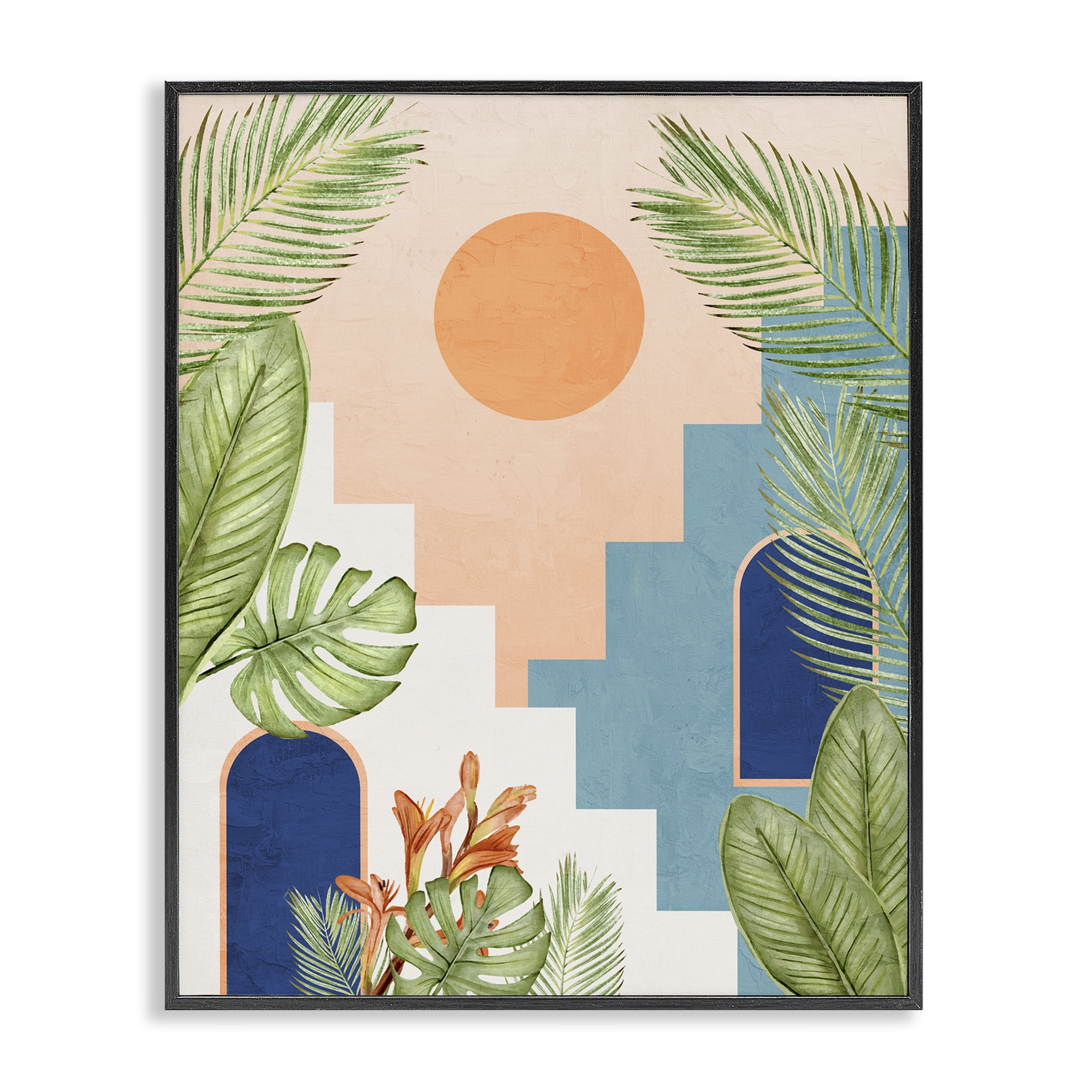 Stupell Industries Desert City with Palms Scenery Painting Black Framed Art Print Wall Art, 16 x 20