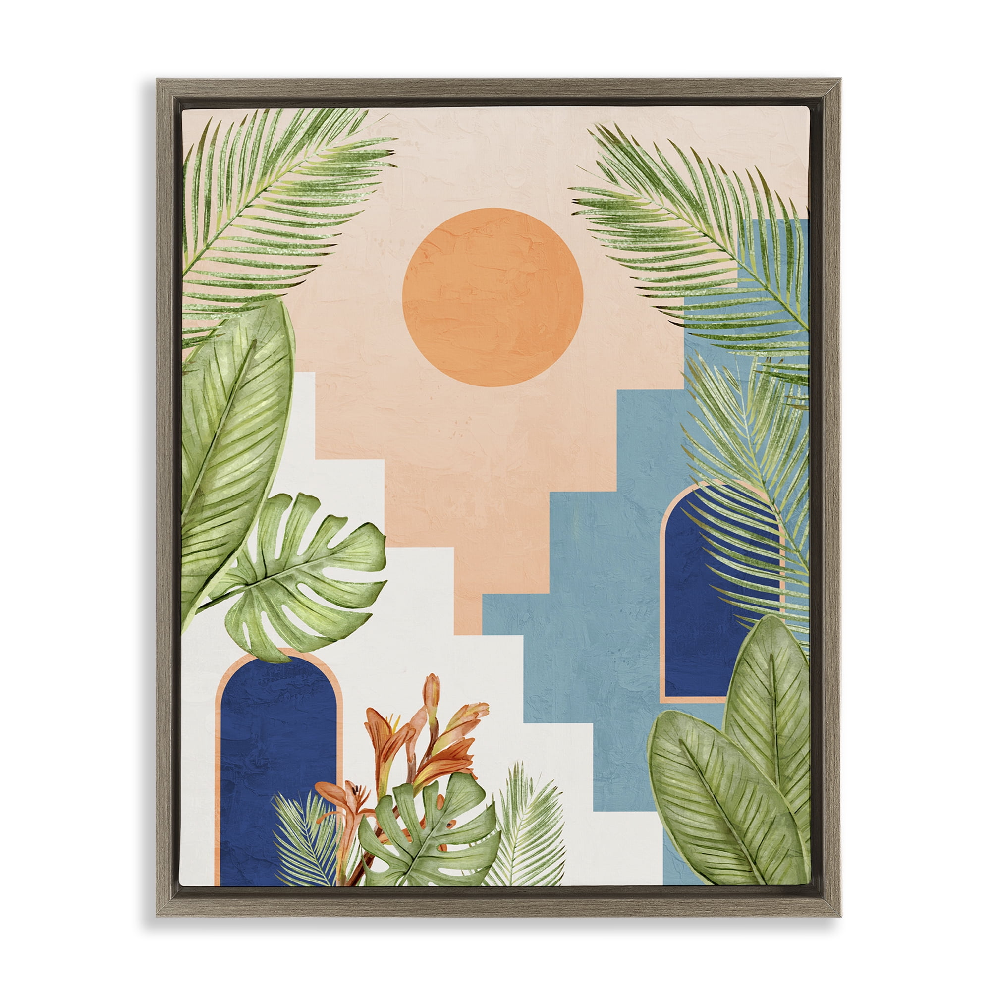 Stupell Industries Desert City with Palms Scenery Painting Brown Floater Framed Canvas Art Print Wall Art, 17 x 21