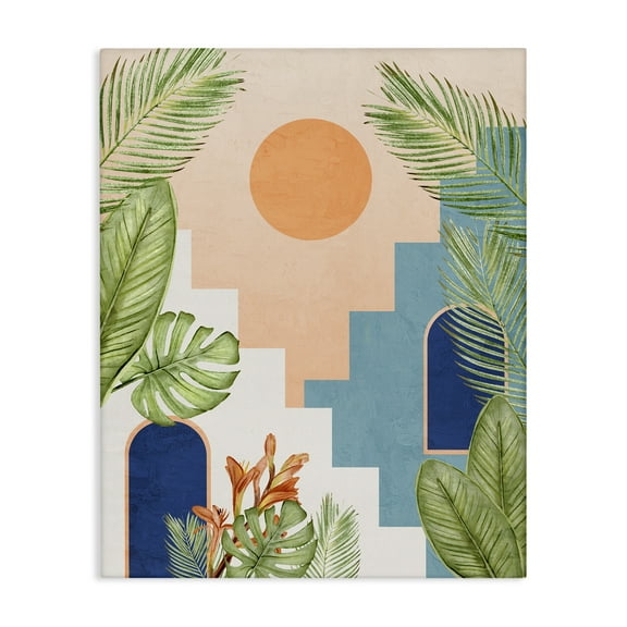 Stupell Industries Desert City with Palms Scenery Painting Gallery Wrapped Canvas Art Print Wall Art, 16 x 20