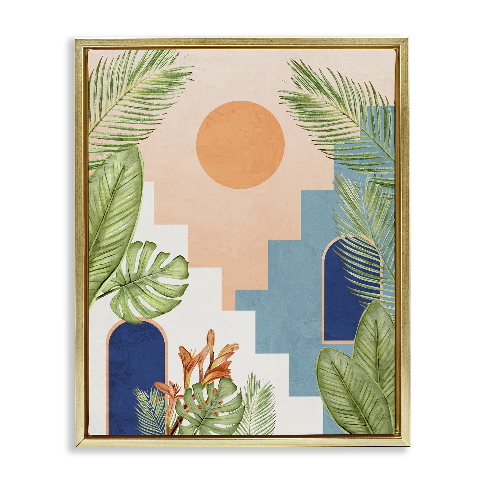 Stupell Industries Desert City with Palms Scenery Painting Gold Floater Framed Canvas Art Print Wall Art, 17 x 21