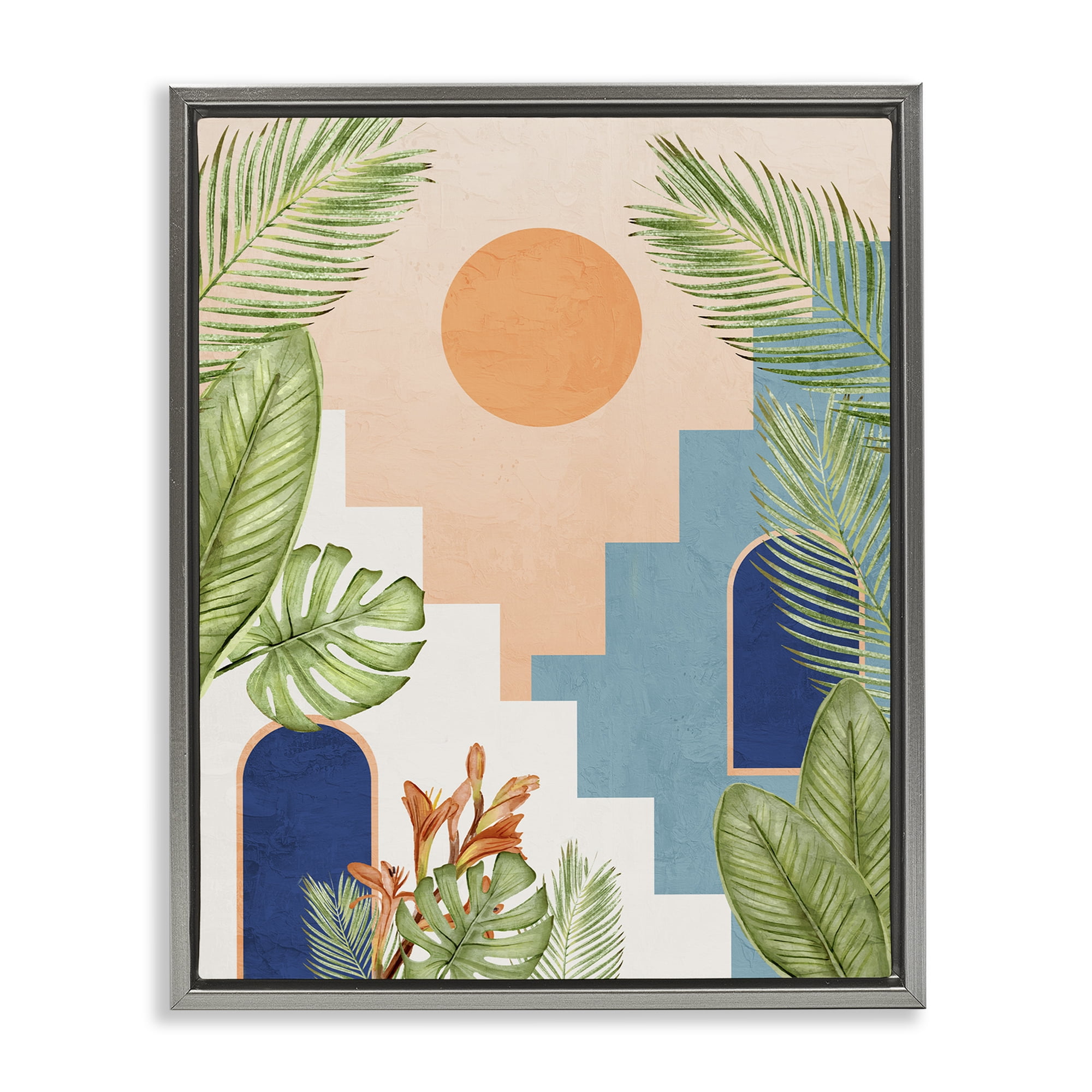 Stupell Industries Desert City with Palms Scenery Painting Gray Floater Framed Canvas Art Print Wall Art, 25 x 31