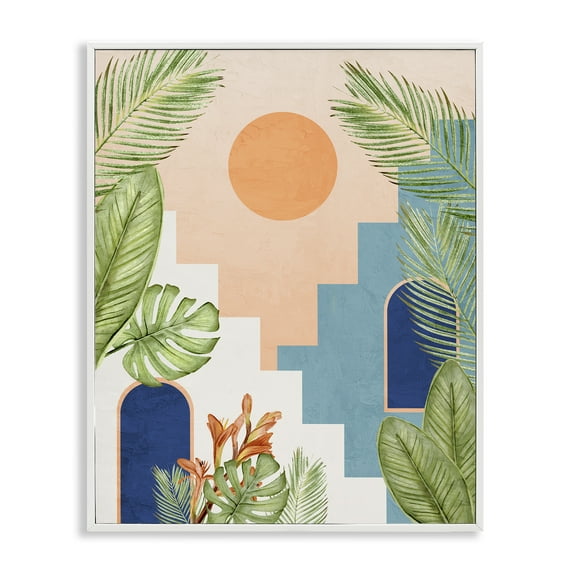Stupell Industries Desert City with Palms Scenery Painting White Framed Art Print Wall Art, 24 x 30