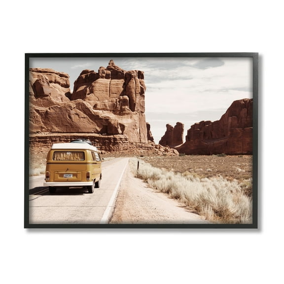 Stupell Industries Desert Cliffs Road Trip Van Transportation Photography Black Framed Art Print Wall Art
