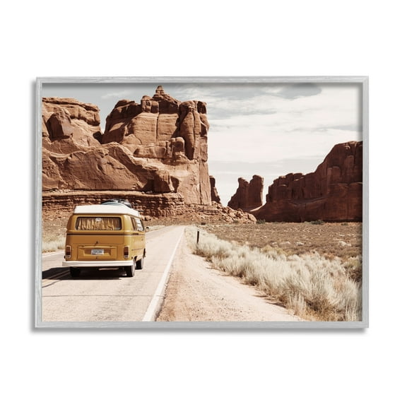 Stupell Industries Desert Cliffs Road Trip Van Transportation Photography Gray Framed Art Print Wall Art
