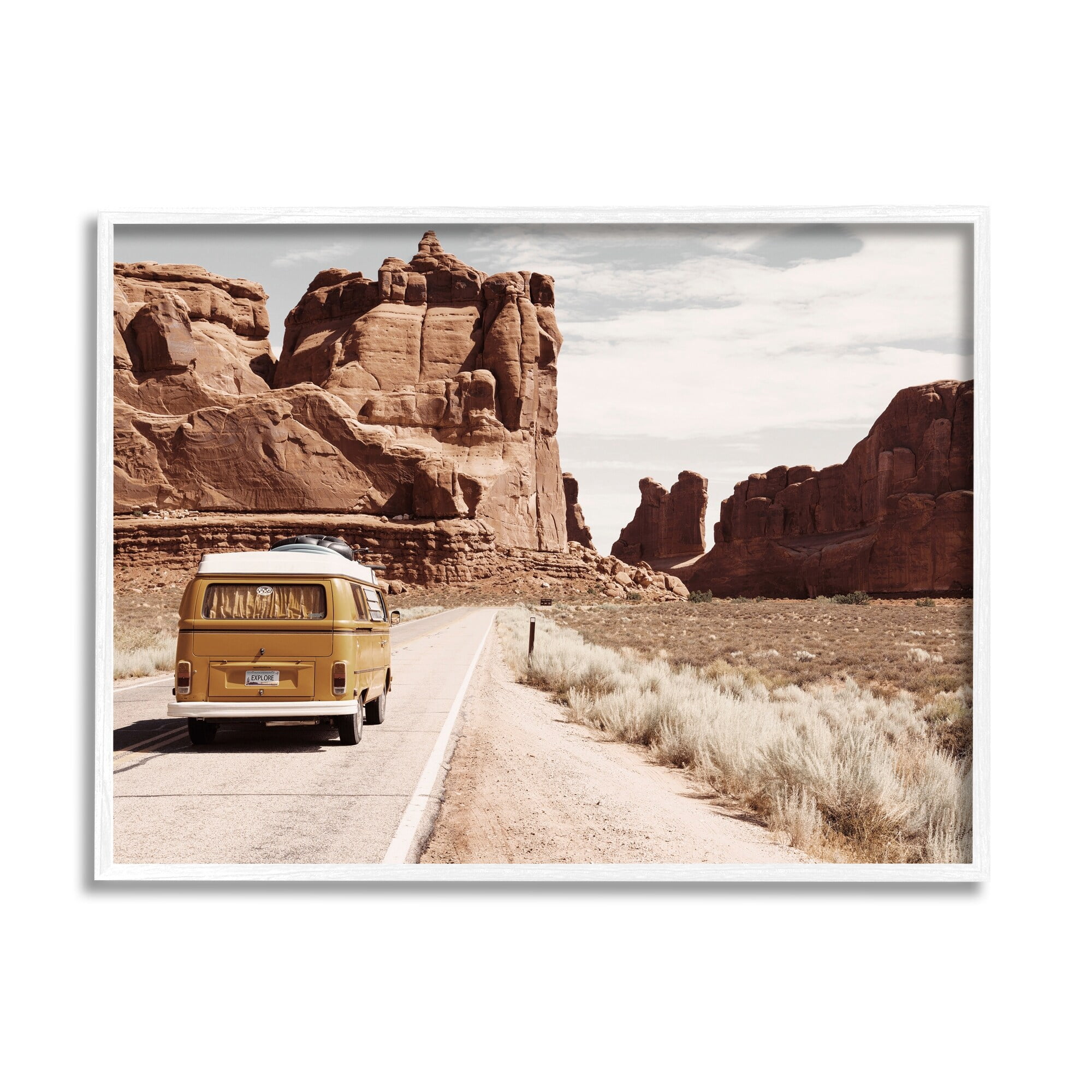 Stupell Industries Desert Cliffs Road Trip Van Transportation Photography White Framed Art Print Wall Art