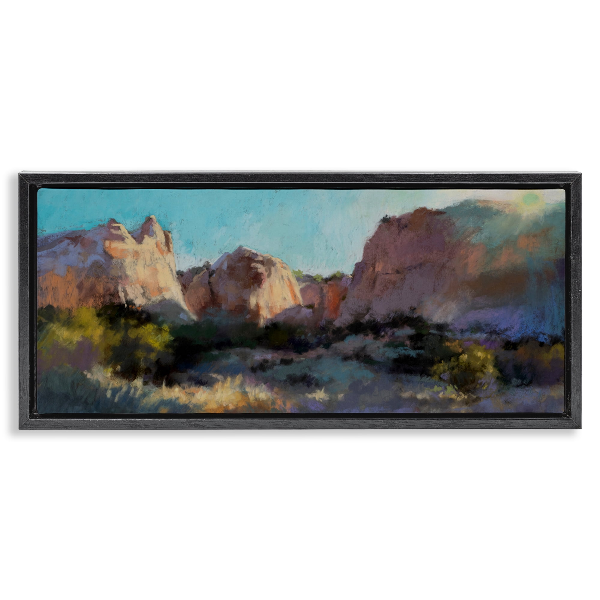 Stupell Industries Desert Cliffs Valley Landscape & Nature Painting Black Floater Framed Canvas Art Print Wall Art, 31 x 14