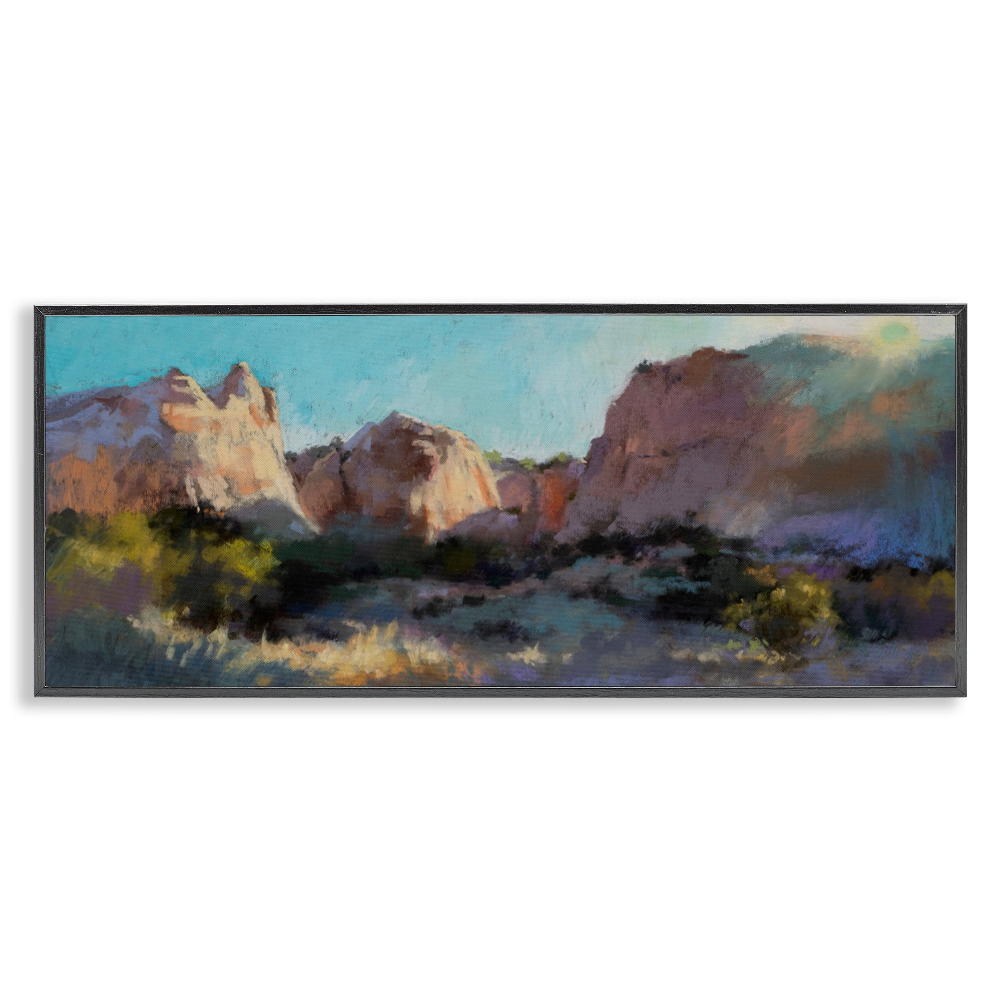 Stupell Industries Desert Cliffs Valley Landscape & Nature Painting Black Framed Art Print Wall Art, 30 x 13