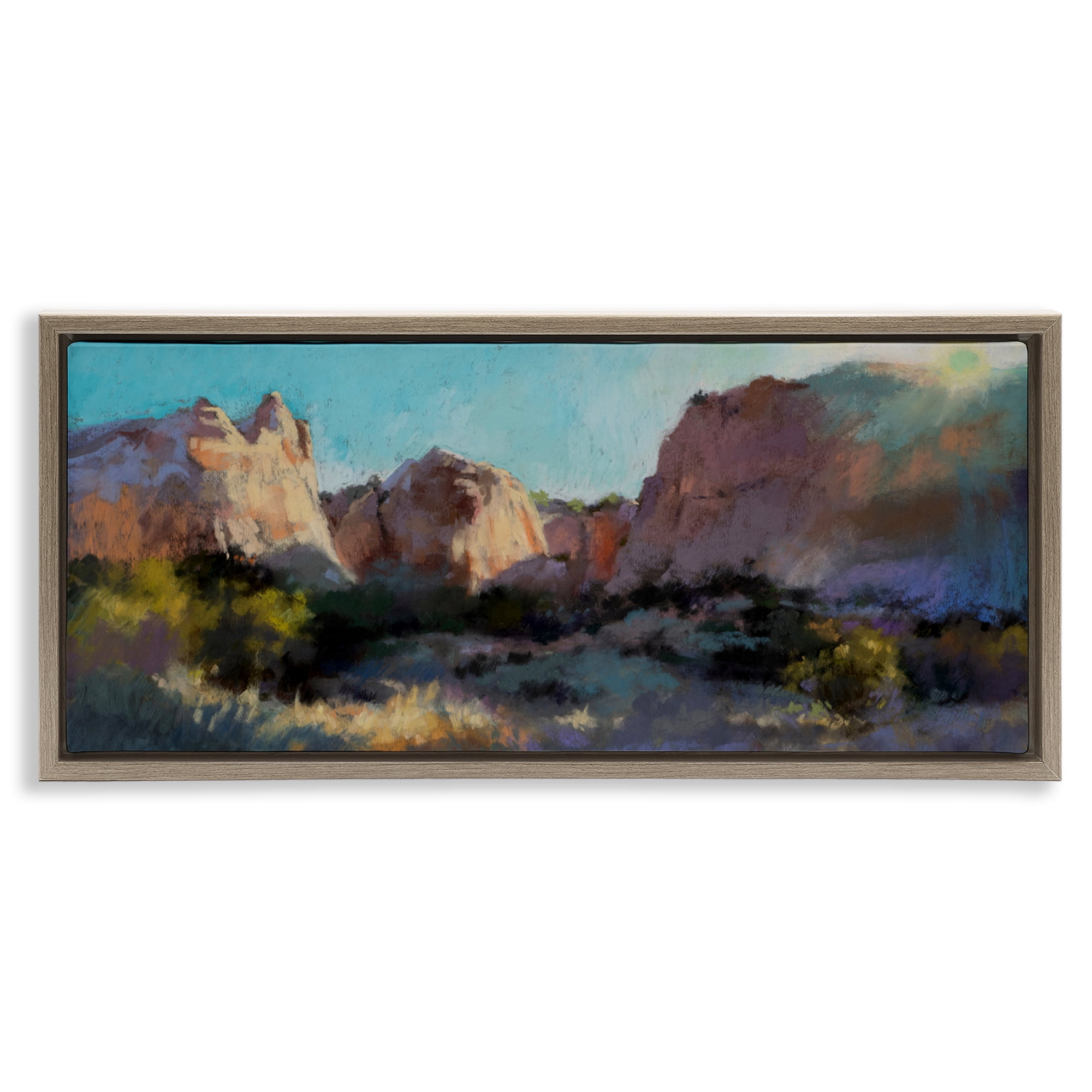 Stupell Industries Desert Cliffs Valley Landscape & Nature Painting Brown Floater Framed Canvas Art Print Wall Art, 31 x 14