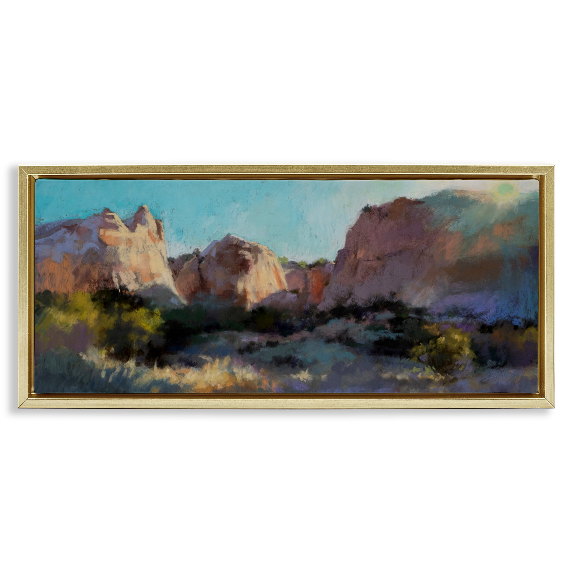 Stupell Industries Desert Cliffs Valley Landscape & Nature Painting Gold Floater Framed Canvas Art Print Wall Art, 31 x 14