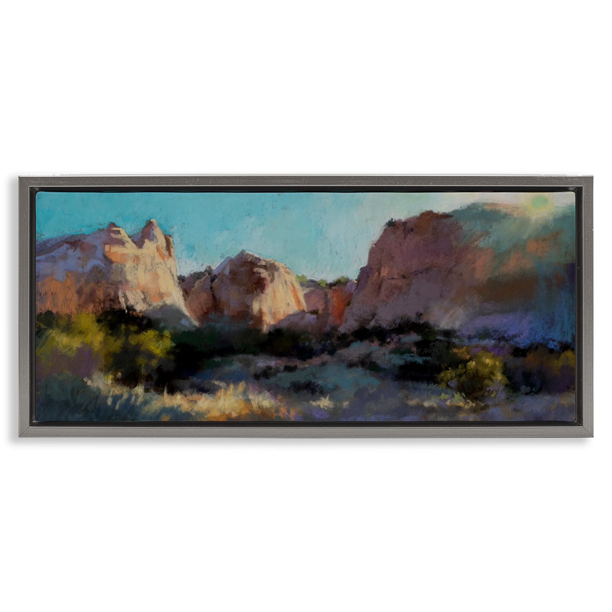 Stupell Industries Desert Cliffs Valley Landscape & Nature Painting Gray Floater Framed Canvas Art Print Wall Art, 31 x 14