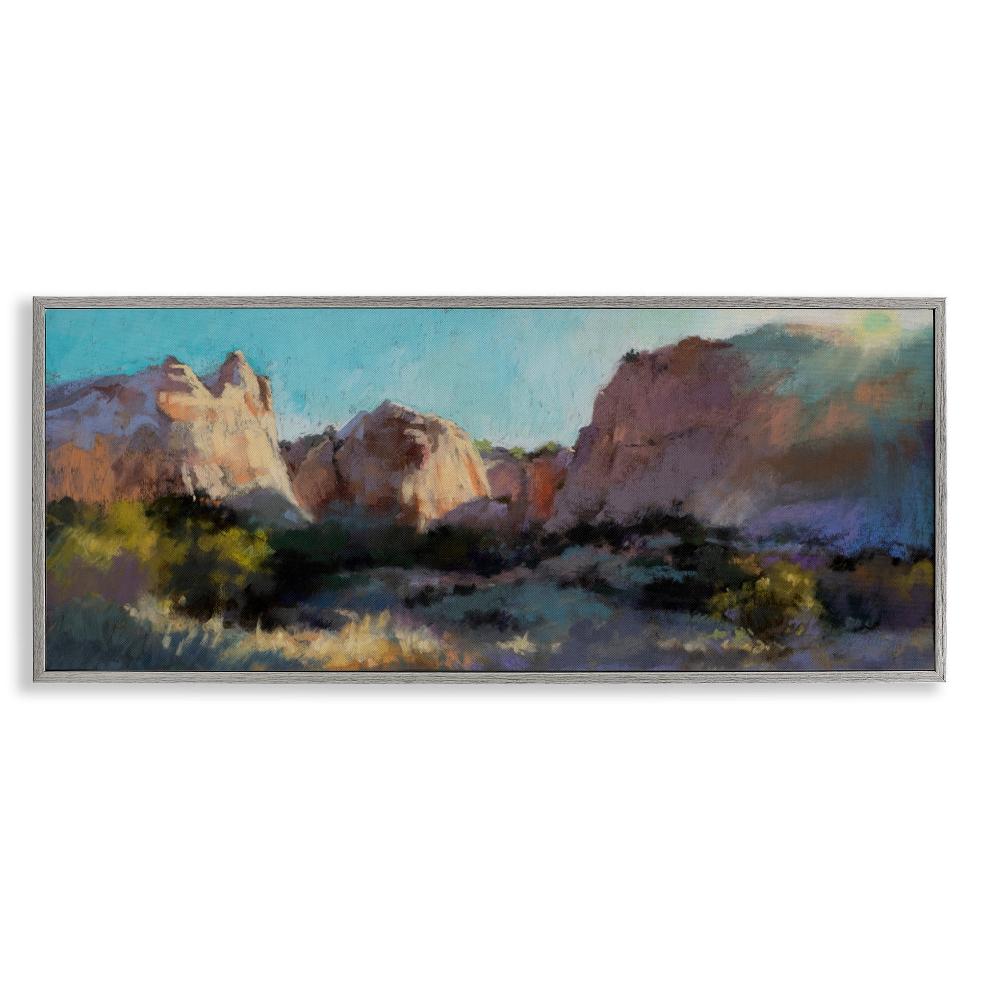 Stupell Industries Desert Cliffs Valley Landscape & Nature Painting Gray Framed Art Print Wall Art, 24 x 10
