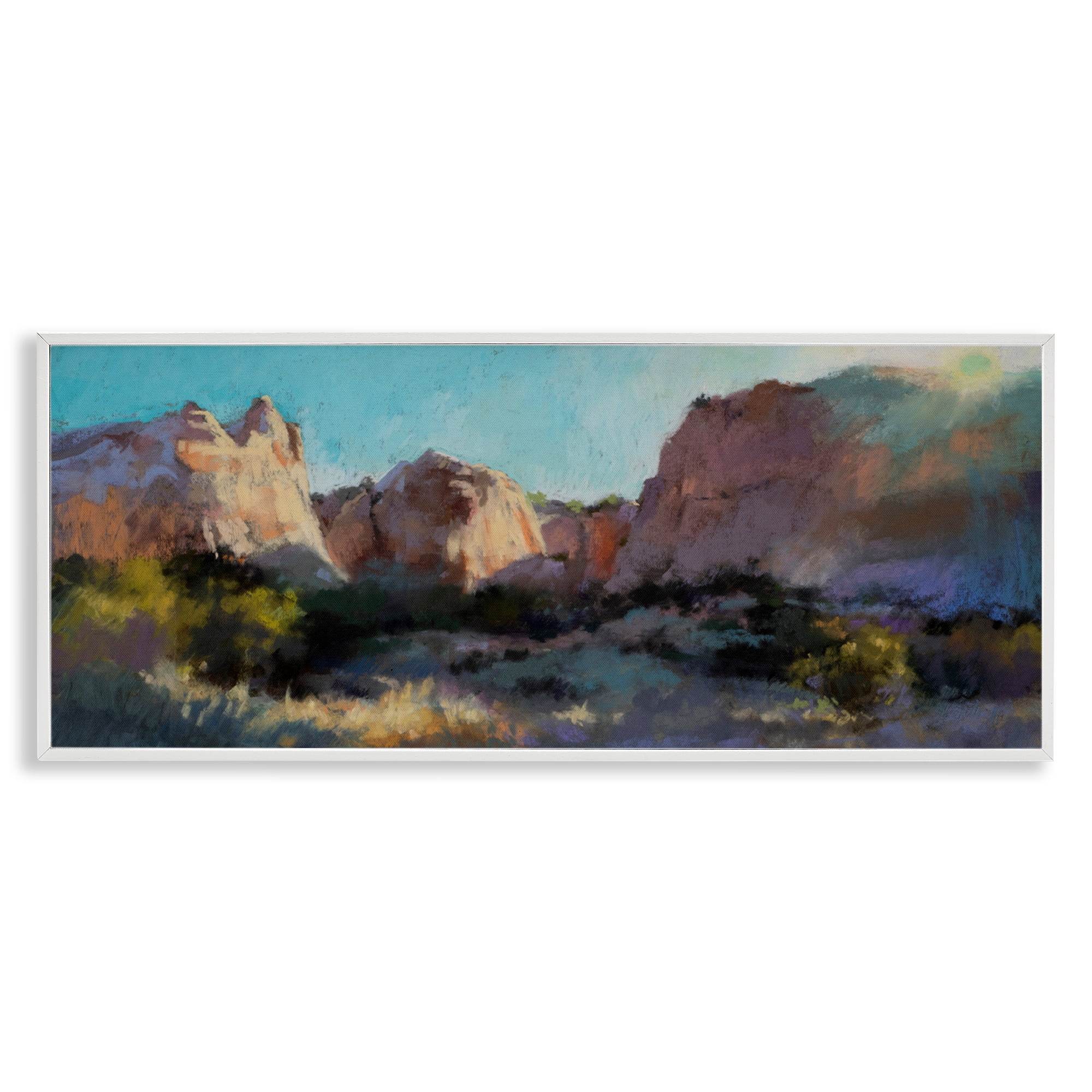 Stupell Industries Desert Cliffs Valley Landscape & Nature Painting White Framed Art Print Wall Art, 30 x 13