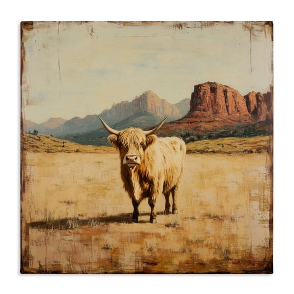 Stupell Industries Rustic Lodge Desert Cow Portrait Canvas Art, 24 x 24, by Petals Prints Design