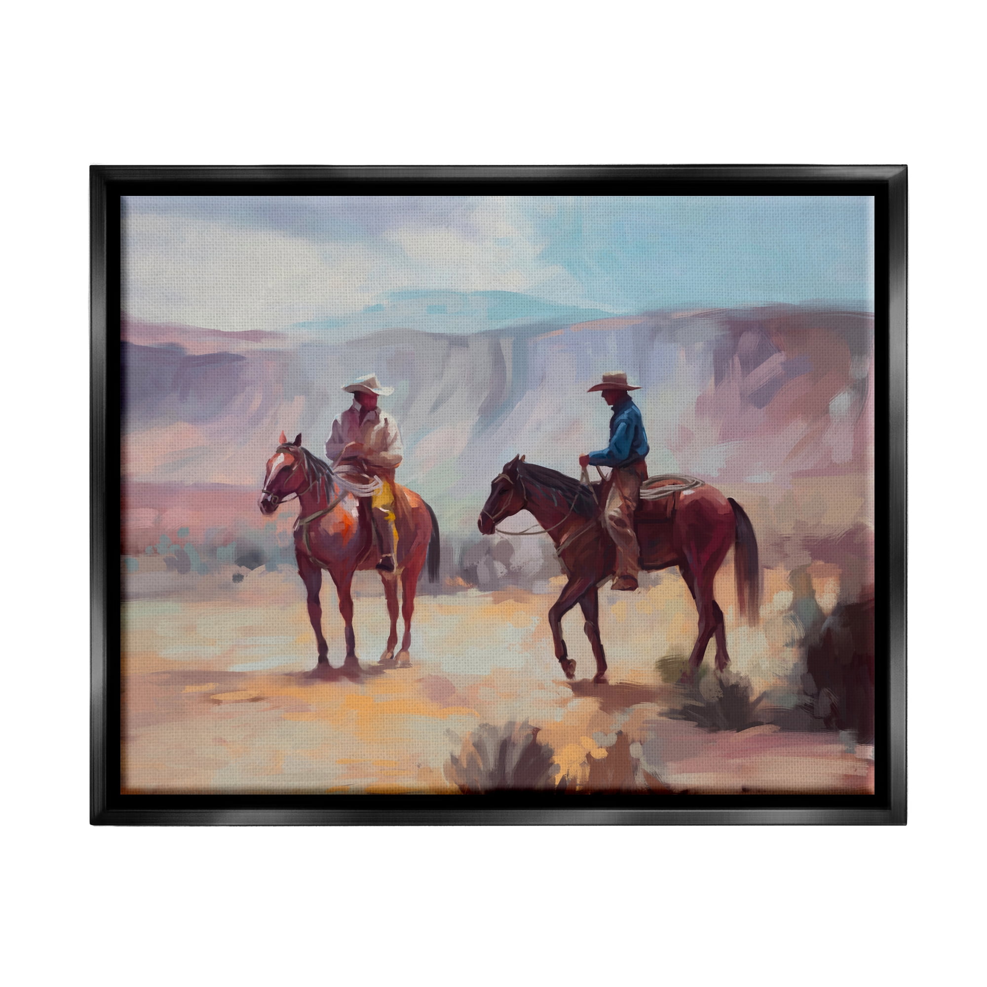 Stupell Industries Desert Cowboys Horses Landscape Animals & Insects Painting Black Floater Framed Art Print Wall Art