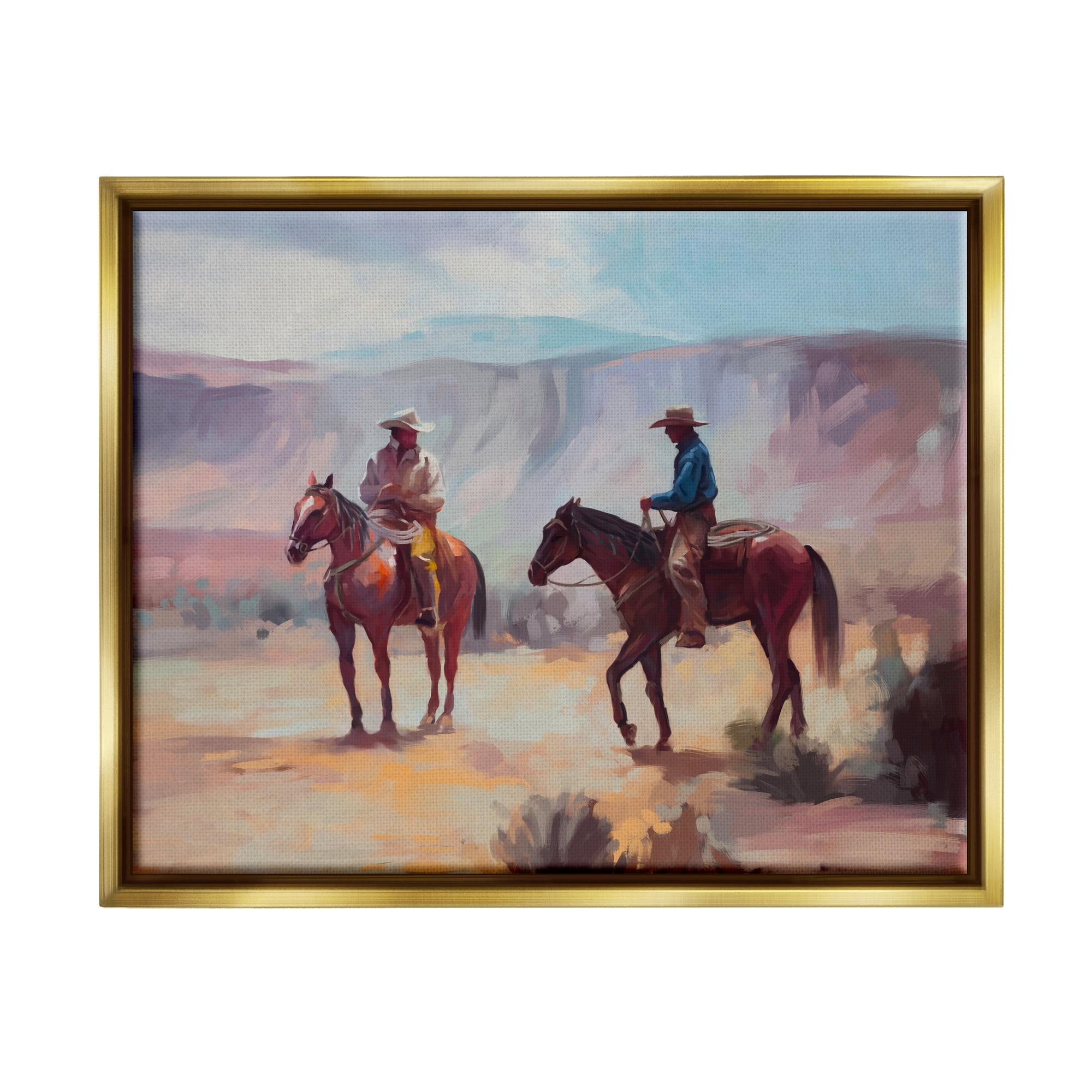 Stupell Industries Desert Cowboys Horses Landscape Animals & Insects Painting Gold Floater Framed Art Print Wall Art