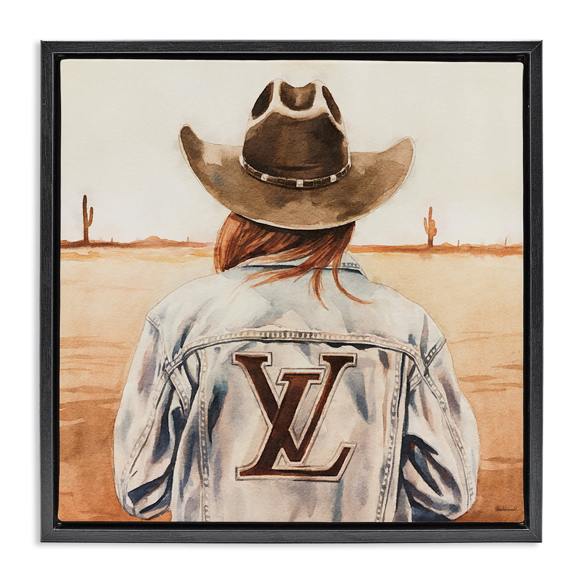 Stupell Industries Desert Cowgirl Fashion Brand People Painting Black Floater Framed Canvas Art Print Wall Art, 25 x 25