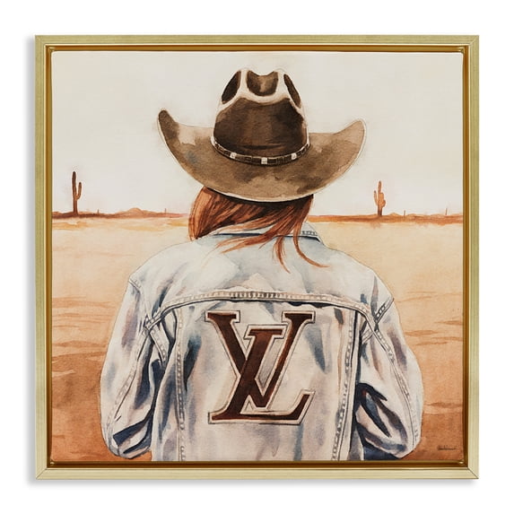 Stupell Industries Desert Cowgirl Fashion Brand People Painting Gold Floater Framed Canvas Art Print Wall Art, 18 x 18