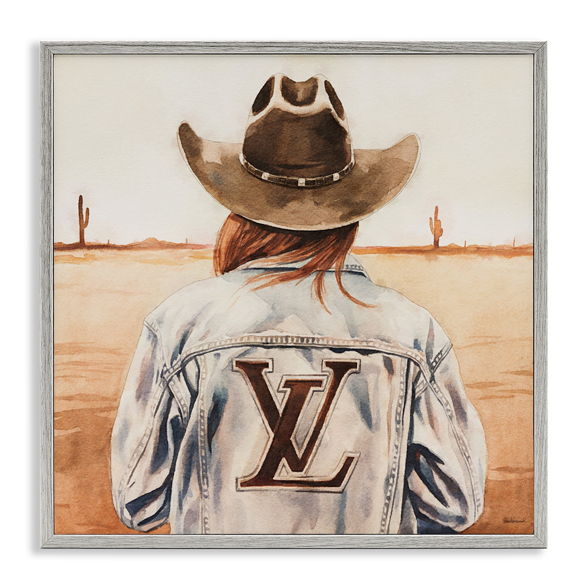 Stupell Industries Desert Cowgirl Fashion Brand People Painting Gray Framed Art Print Wall Art, 17 x 17