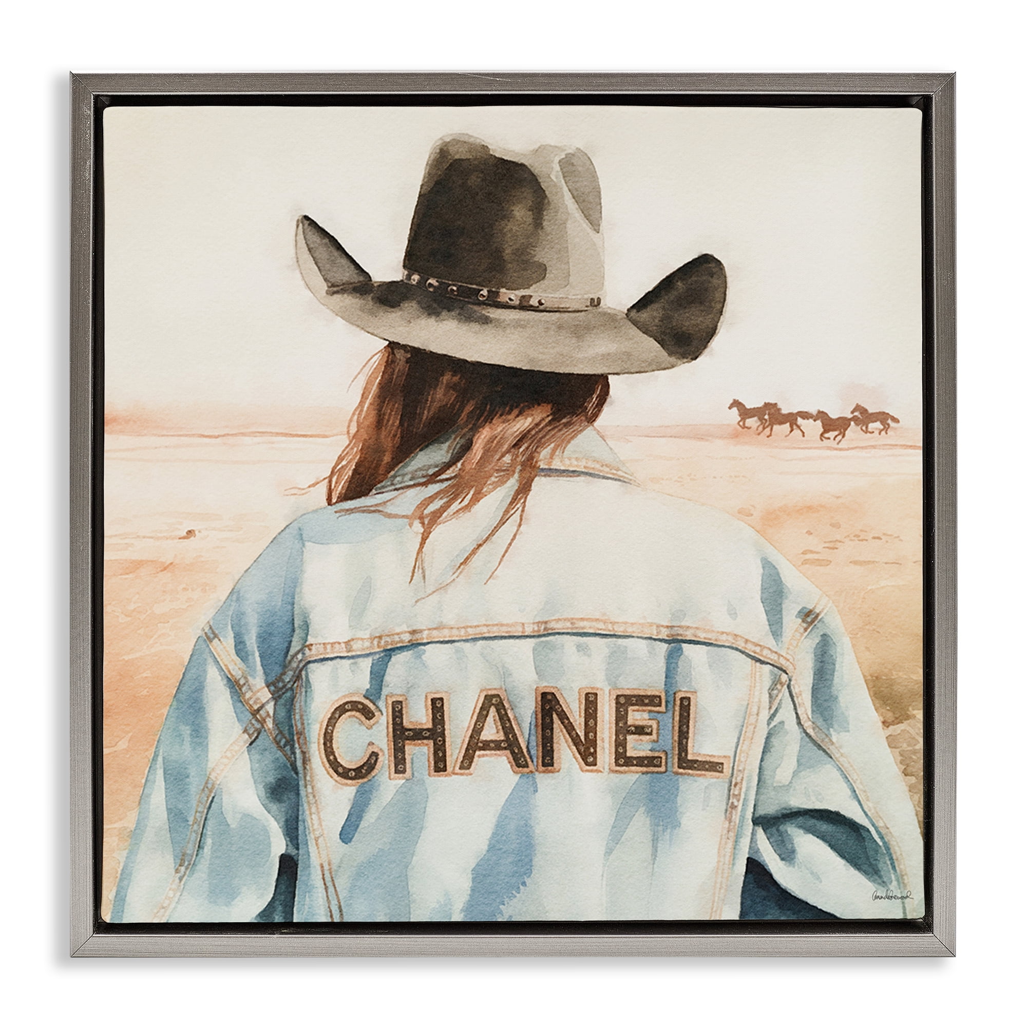 Stupell Industries Desert Cowgirl Glam Brand People Painting Gray Floater Framed Canvas Art Print Wall Art, 18 x 18