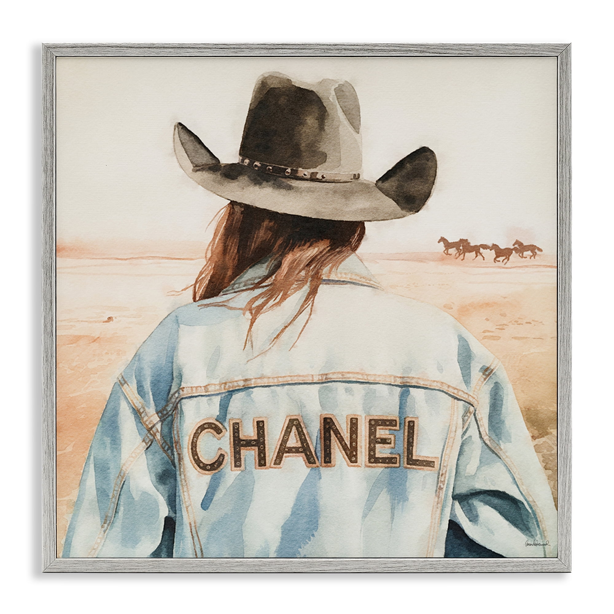 Stupell Industries Desert Cowgirl Glam Brand People Painting Gray Framed Art Print Wall Art, 17 x 17