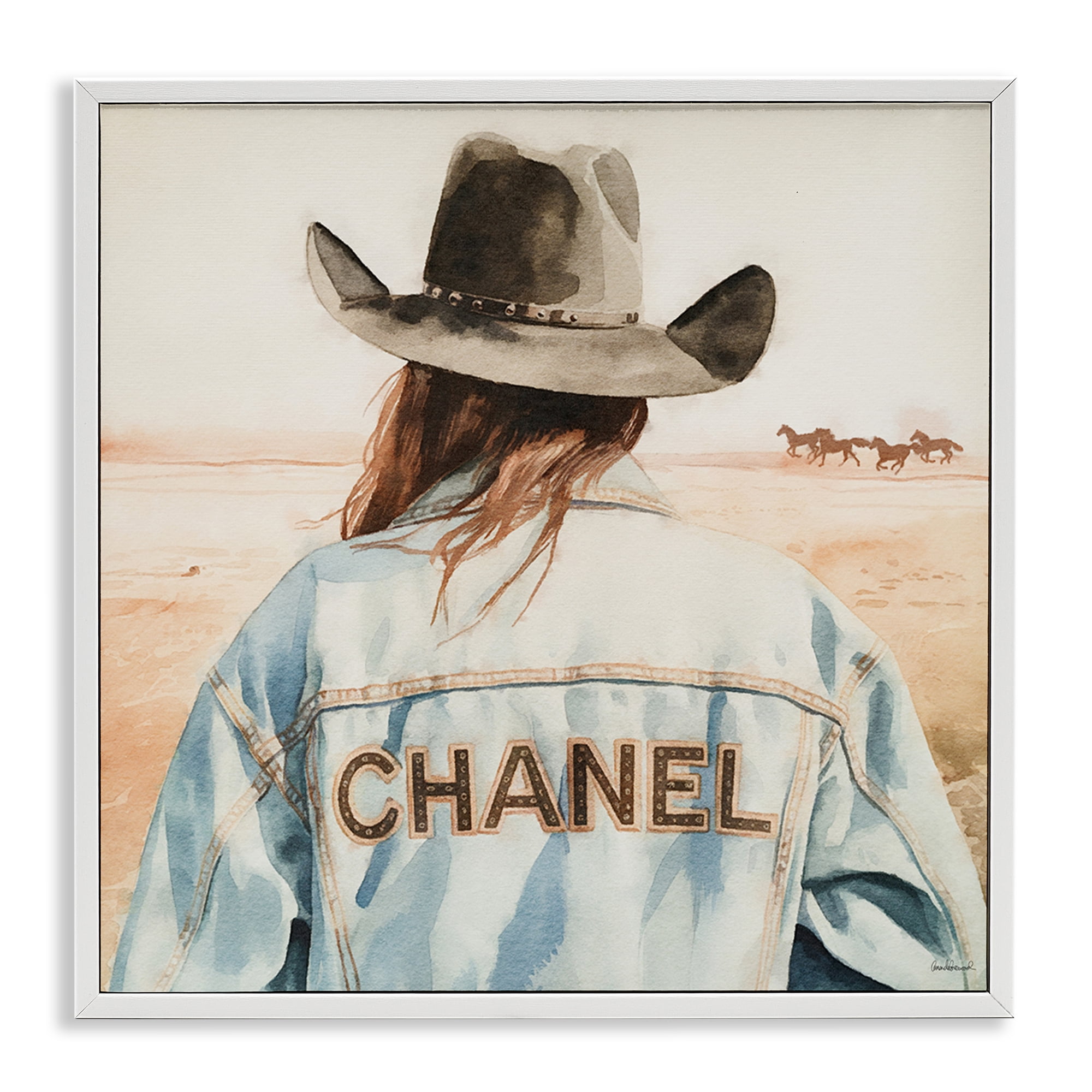 Stupell Industries Desert Cowgirl Glam Brand People Painting White Framed Art Print Wall Art, 17 x 17