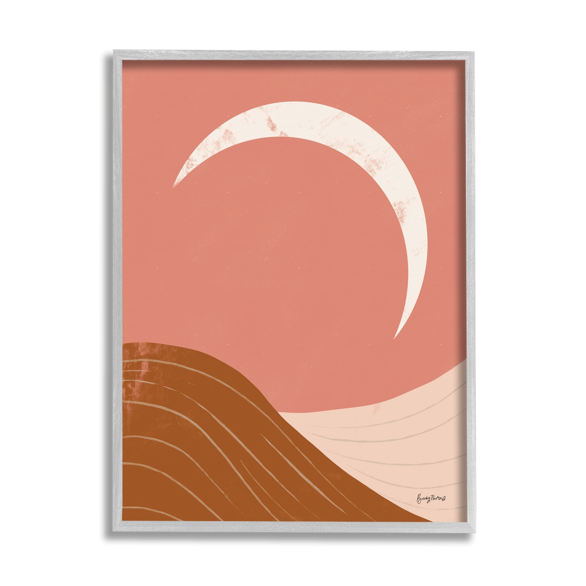 Stupell Industries Desert Crescent Moon Abstract Mountains Terracotta Landscape Nature Painting Gray Framed Art Print Wall Art, 16 x 20