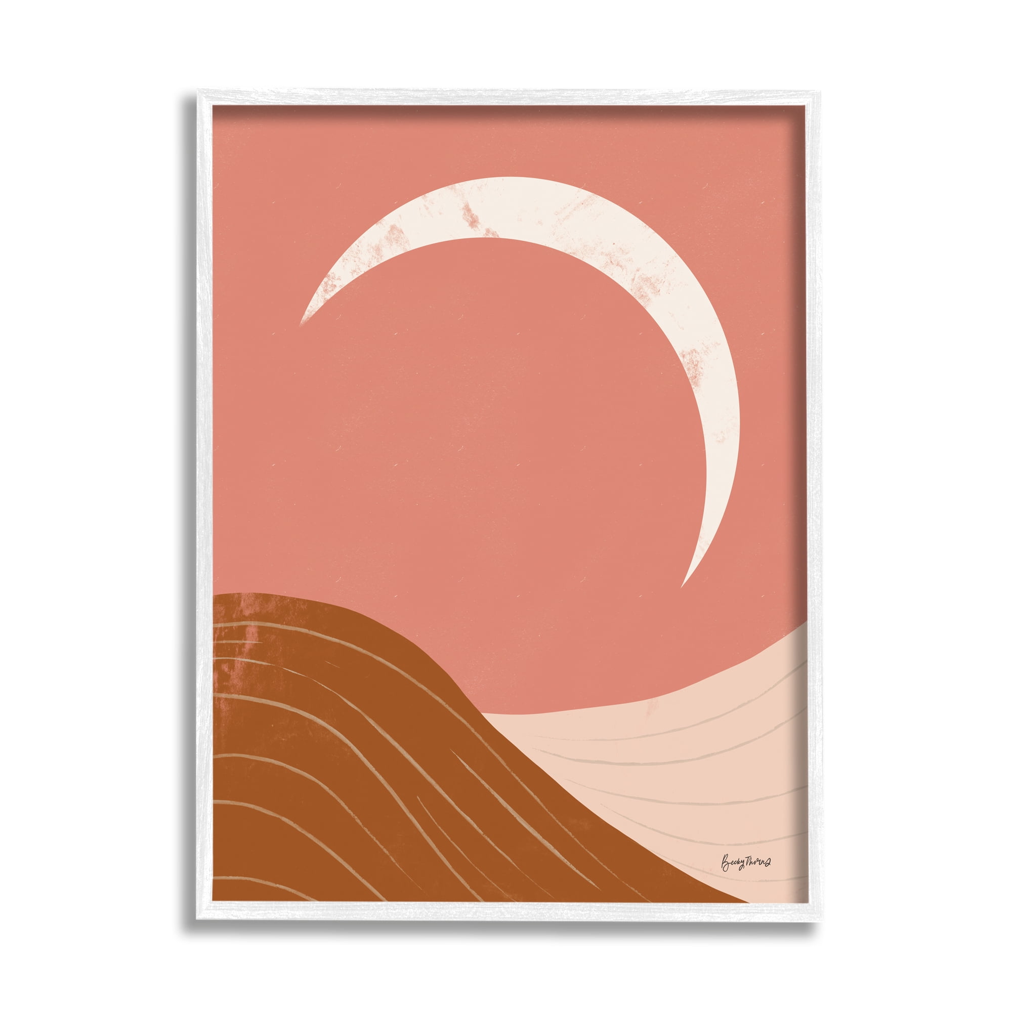 Stupell Industries Desert Crescent Moon Abstract Mountains Terracotta Landscape Nature Painting White Framed Art Print Wall Art, 16 x 20