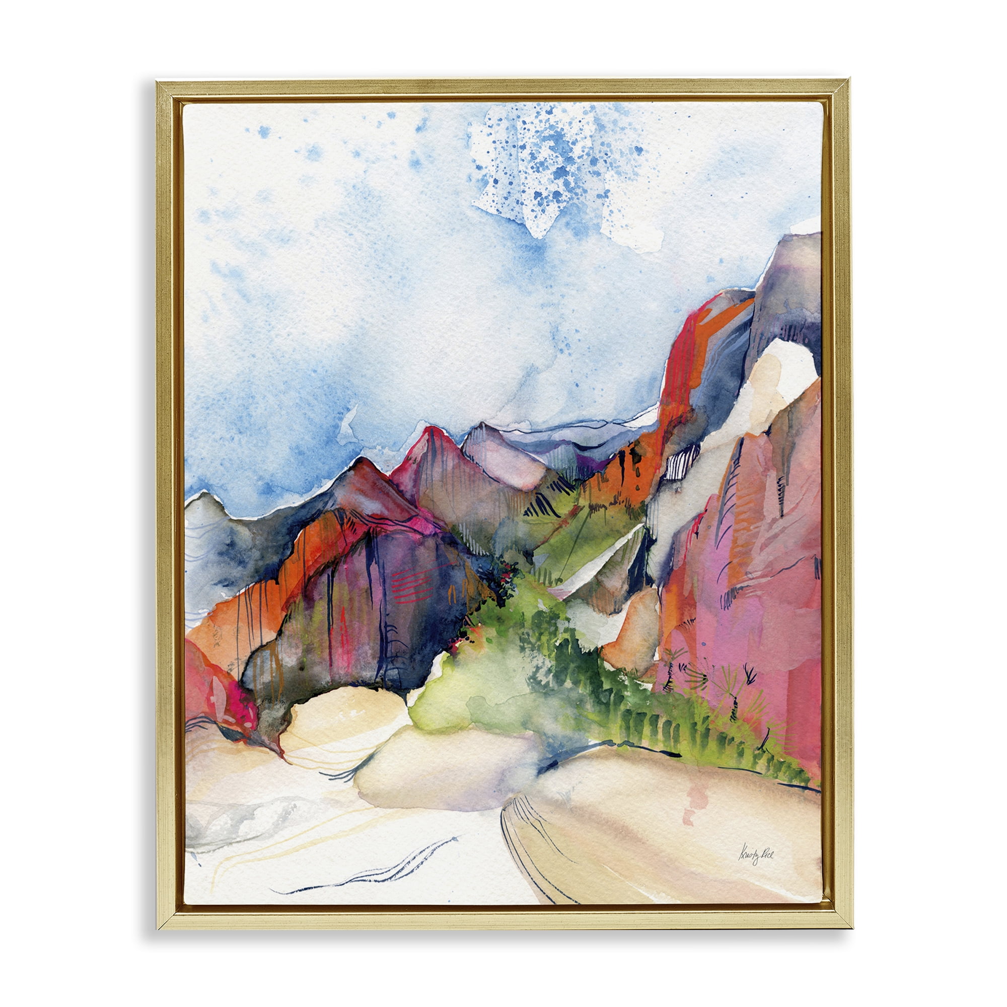 Stupell Industries Desert Days Abstraction Landscape & Nature Painting Gold Floater Framed Canvas Art Print Wall Art, 17 x 21