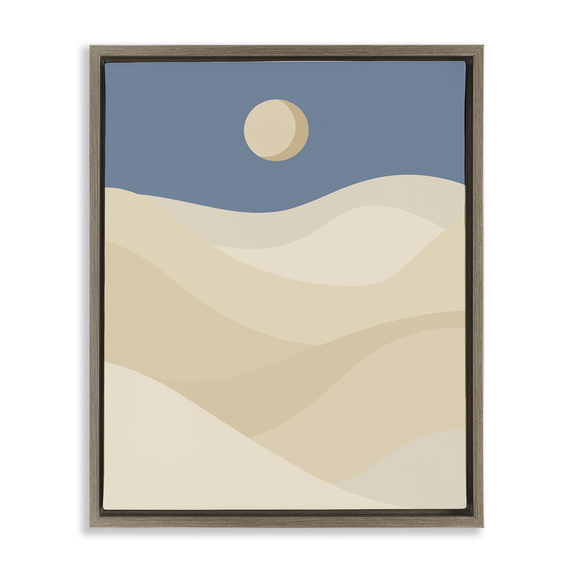 Stupell Industries Desert Dunes & Moon Landscape & Nature Painting Brown Floater Framed Canvas Art Print Wall Art, 25 x 31