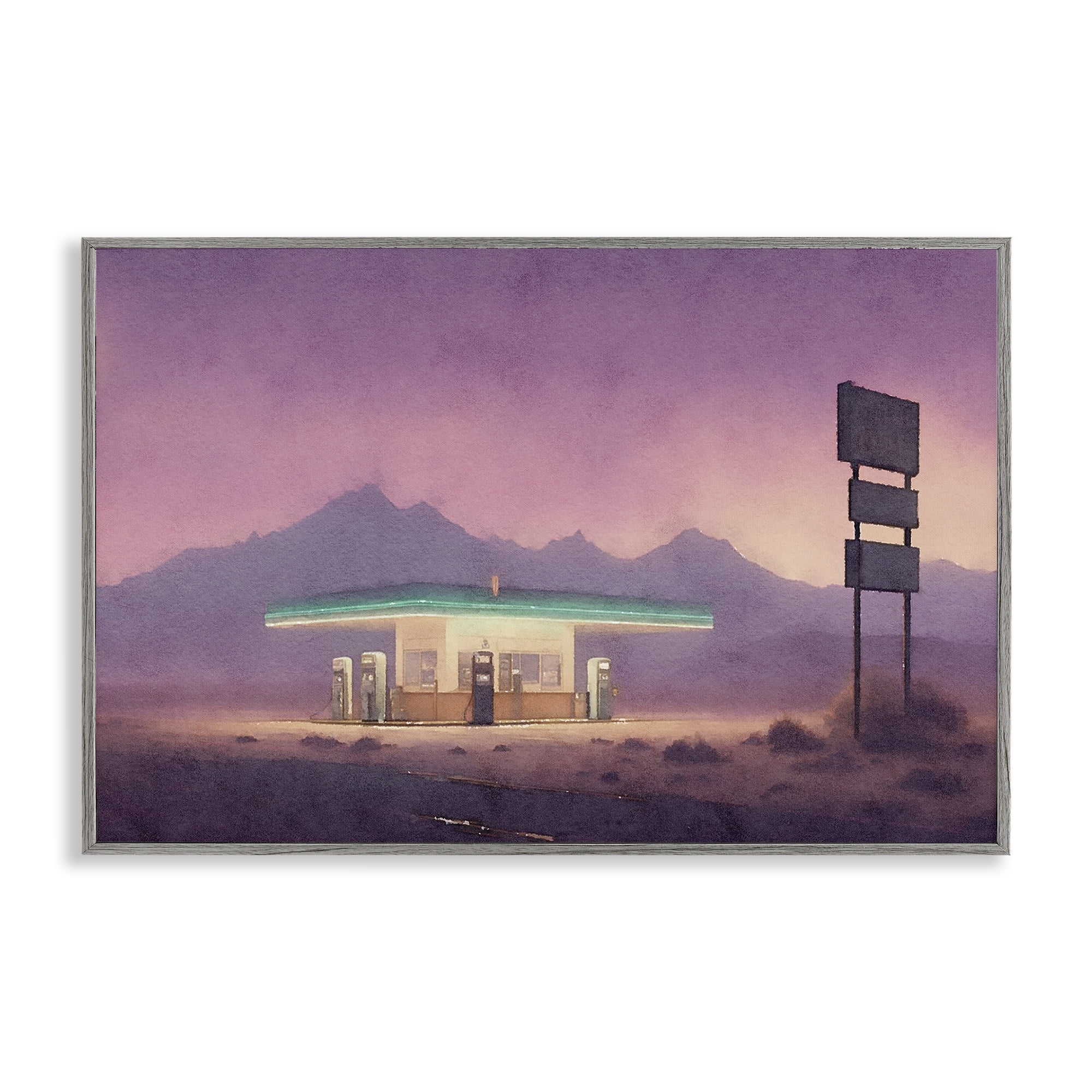 Stupell Industries Desert Gas Station Scenic & Cityscapes Painting Gray Framed Art Print Wall Art, 24 x 16