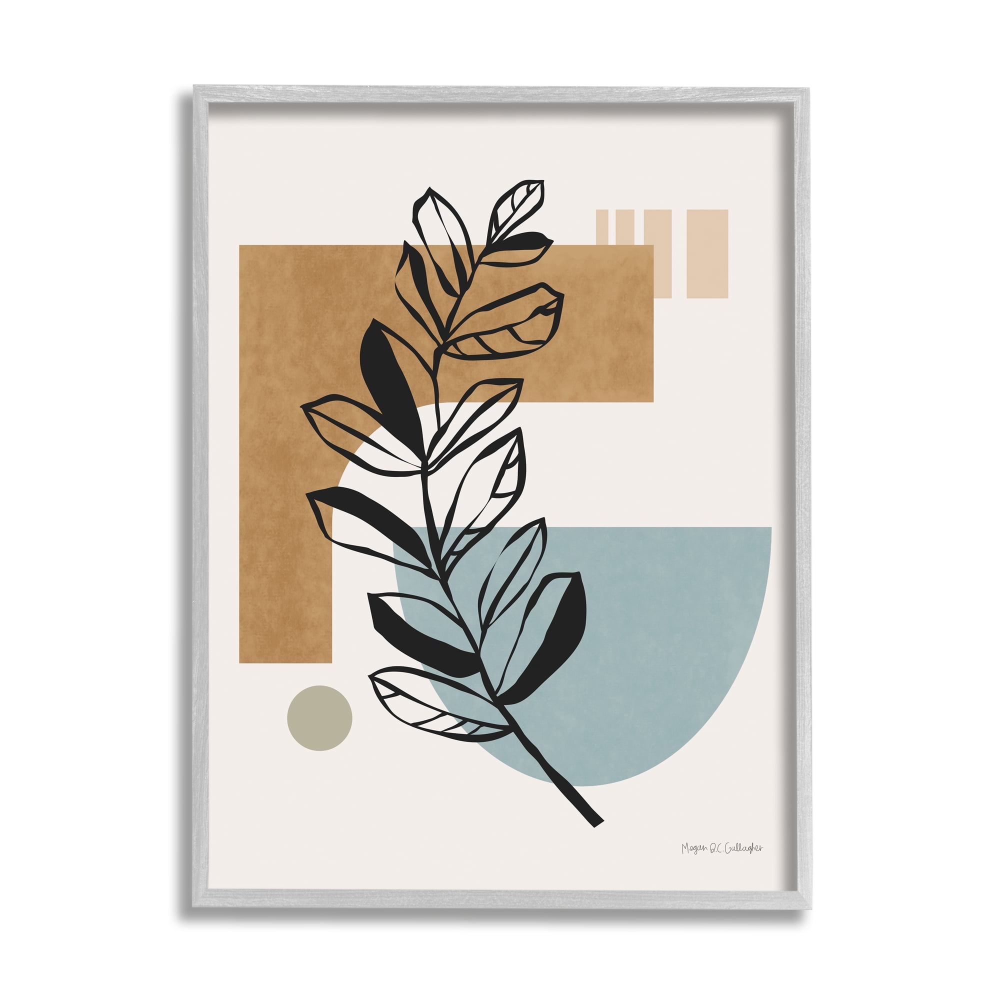 Stupell Industries Desert Geometric Shape Abstraction Botanical Plant Outline Abstract Painting Gray Framed Art Print Wall Art, 24 x 30