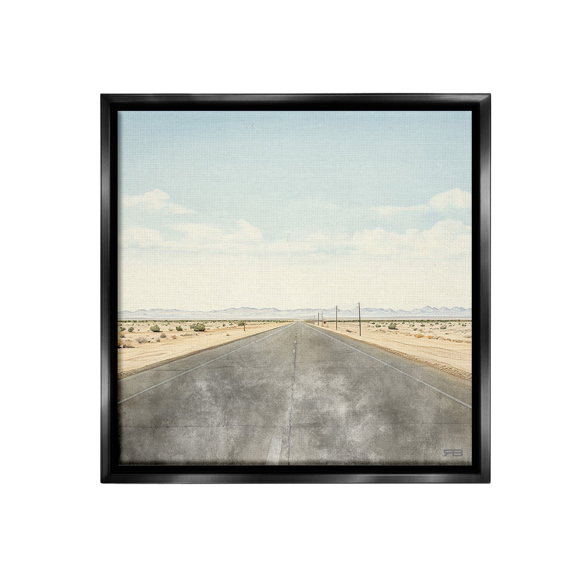 Stupell Industries Desert Horizon Highway Landscape Painting Black Floater Framed Canvas Art Print Wall Art, 18 x 18
