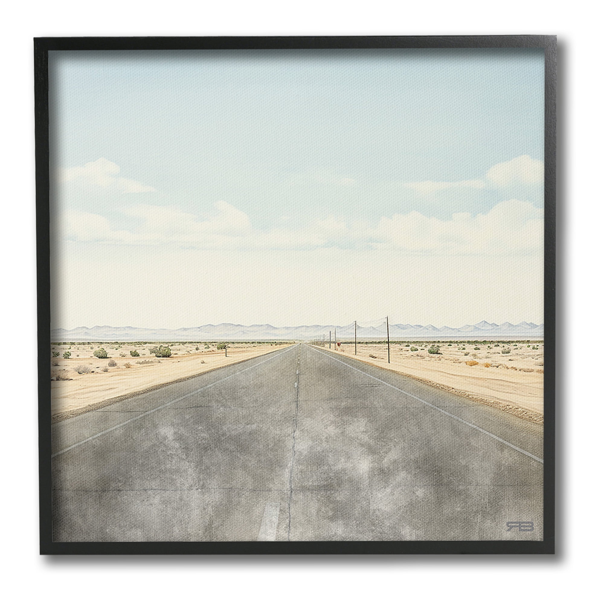 Stupell Industries Desert Horizon Highway Landscape Painting Black Framed Art Print Wall Art, 17 x 17