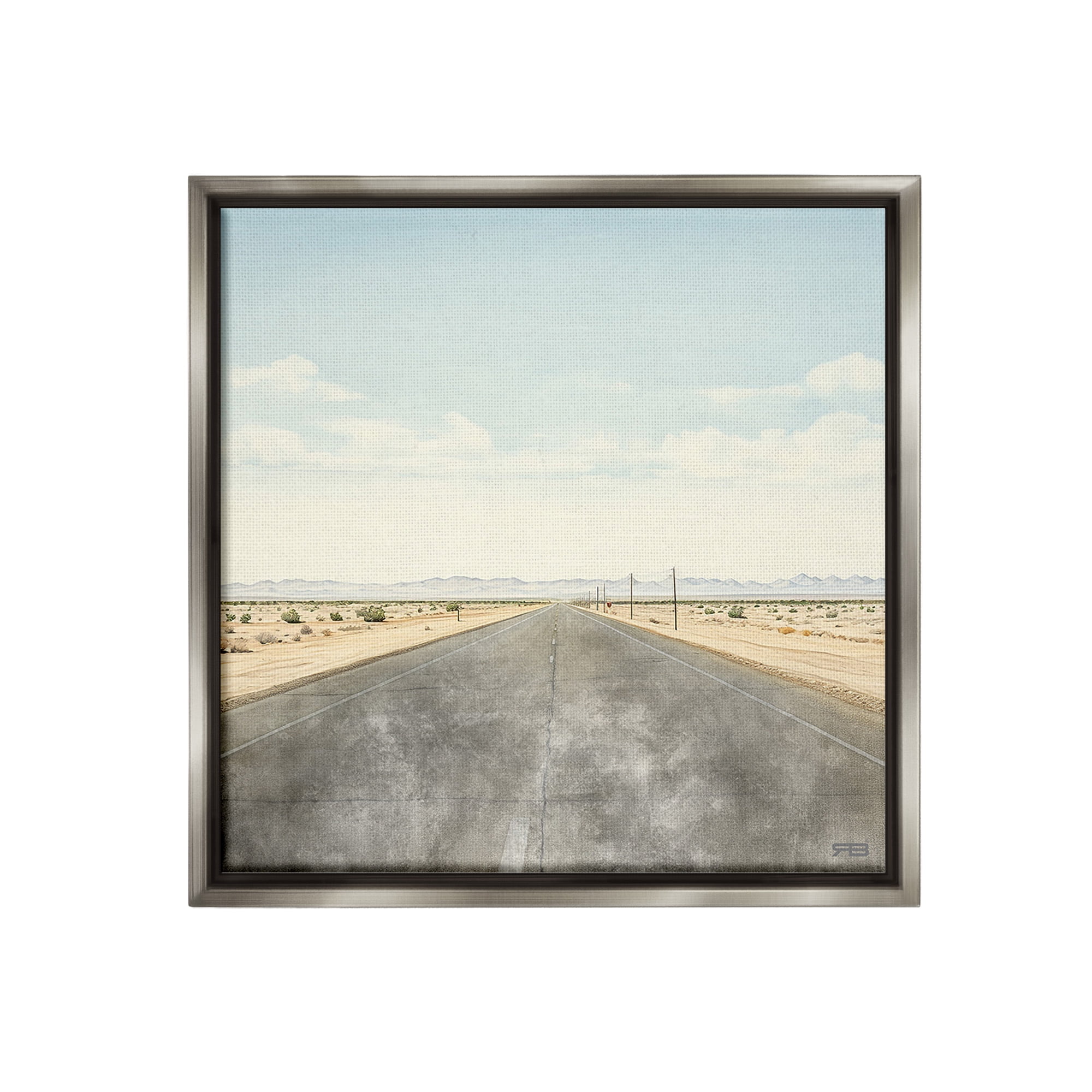 Stupell Industries Desert Horizon Highway Landscape Painting Gray Floater Framed Canvas Art Print Wall Art, 18 x 18