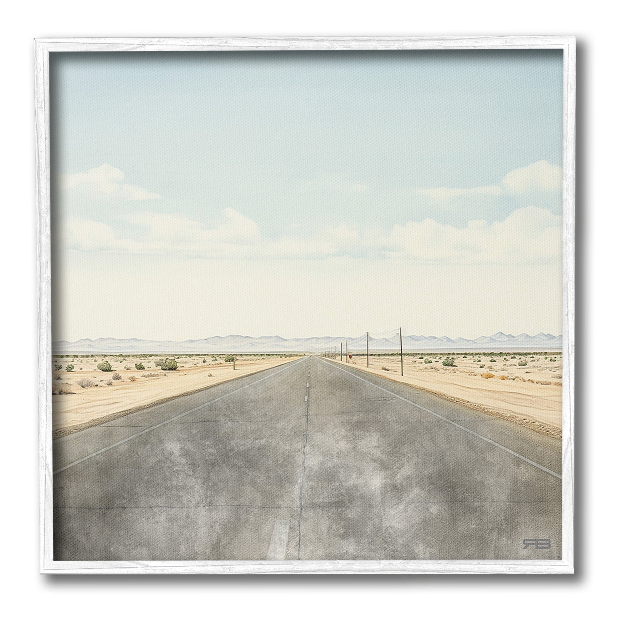 Stupell Industries Desert Horizon Highway Landscape Painting White Framed Art Print Wall Art, 24 x 24
