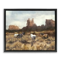 Stupell Industries Desert Horses Landscape Landscape Painting Black Floater Framed Canvas Art Print Wall Art, 21 x 17