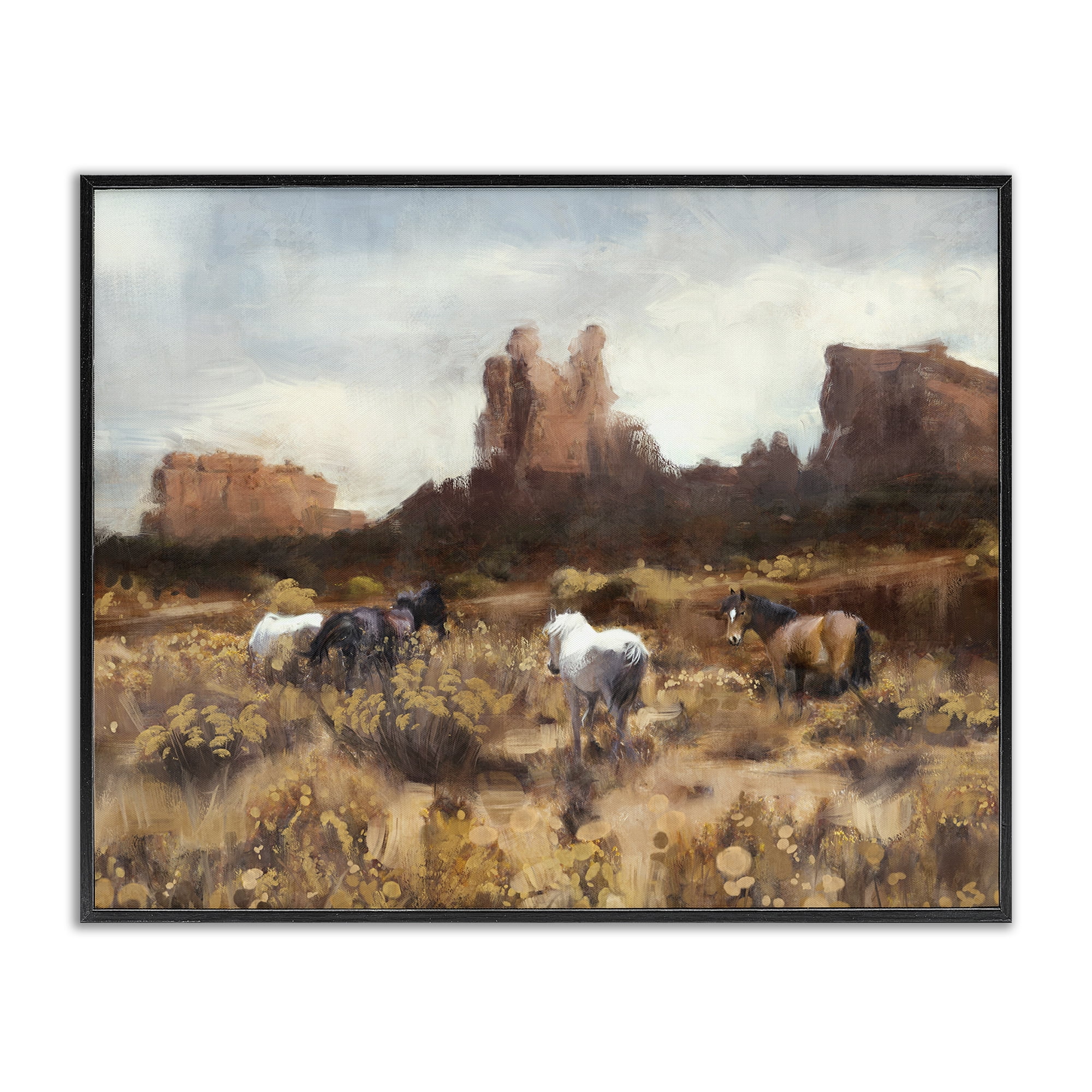 Stupell Industries Desert Horses Landscape Landscape Painting Black Framed Art Print Wall Art, 30 x 24
